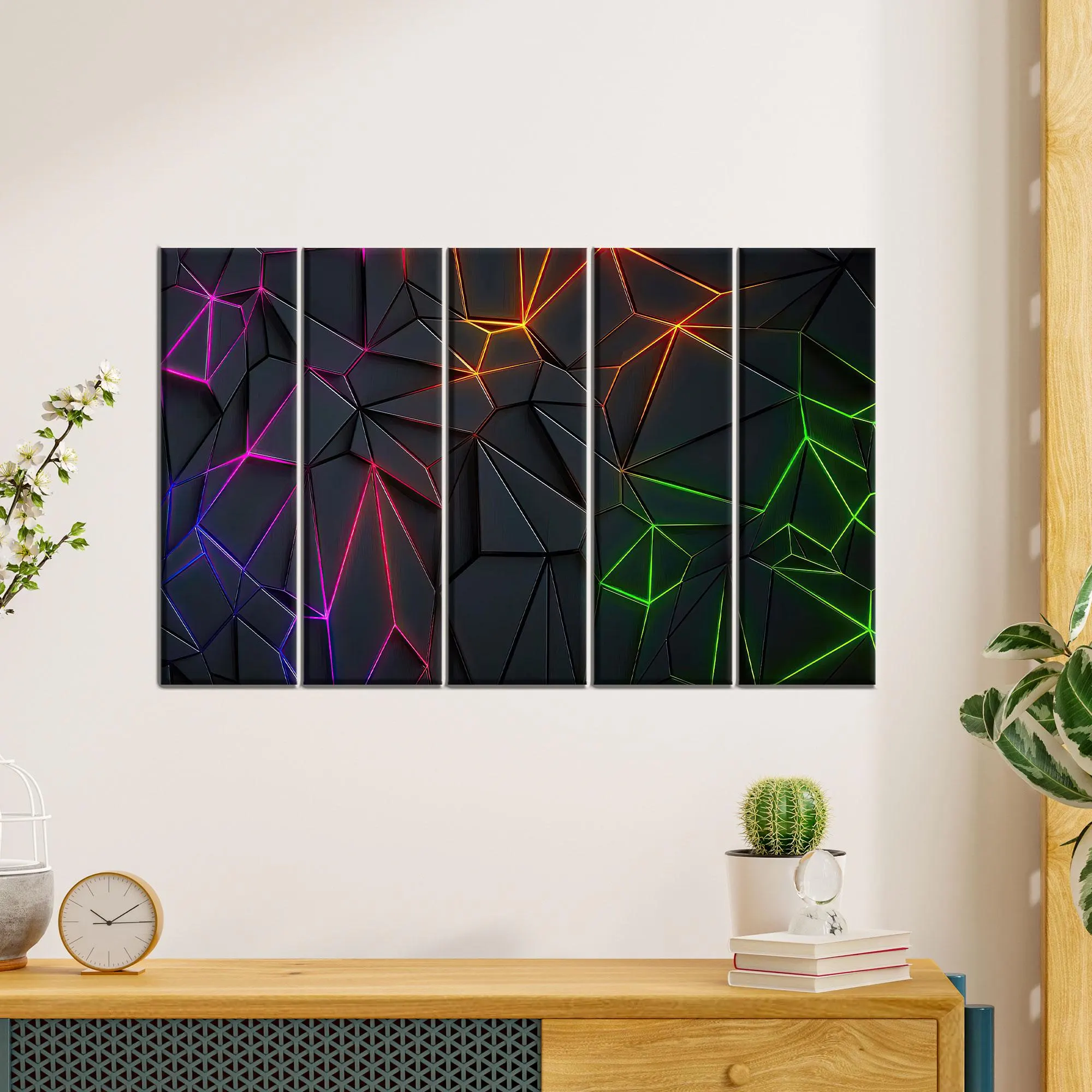 Neon Canvas Art, Black Art Decor, Modern Pattern Art, Geometric Pattern, Gaming Room Decor, Bedroom Wall Art,  Framed Canvas Art - image 3