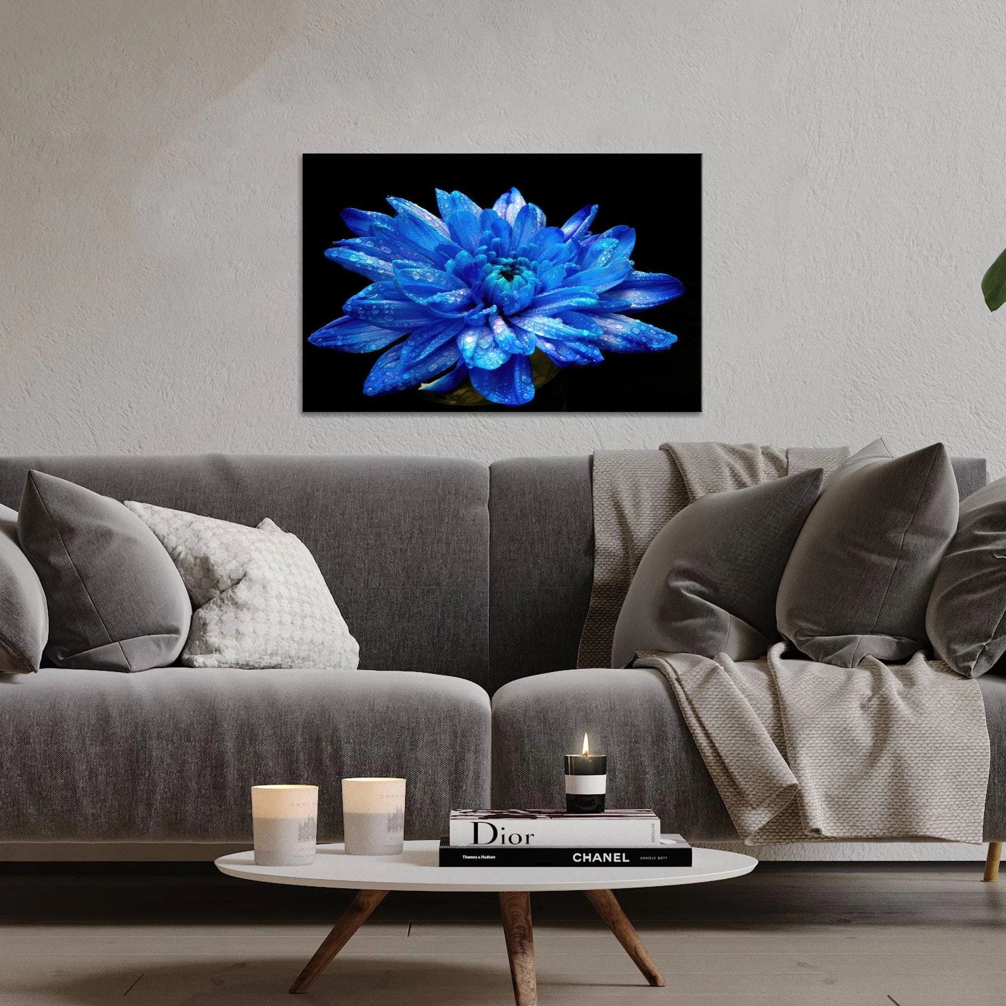 Blue Canvas Art, Blue Flower Art, Black Canvas Art, Modern Art Decor, Luxury Wall Decor, Modern Canvas Art, Floral Wall Art, Canvas Art