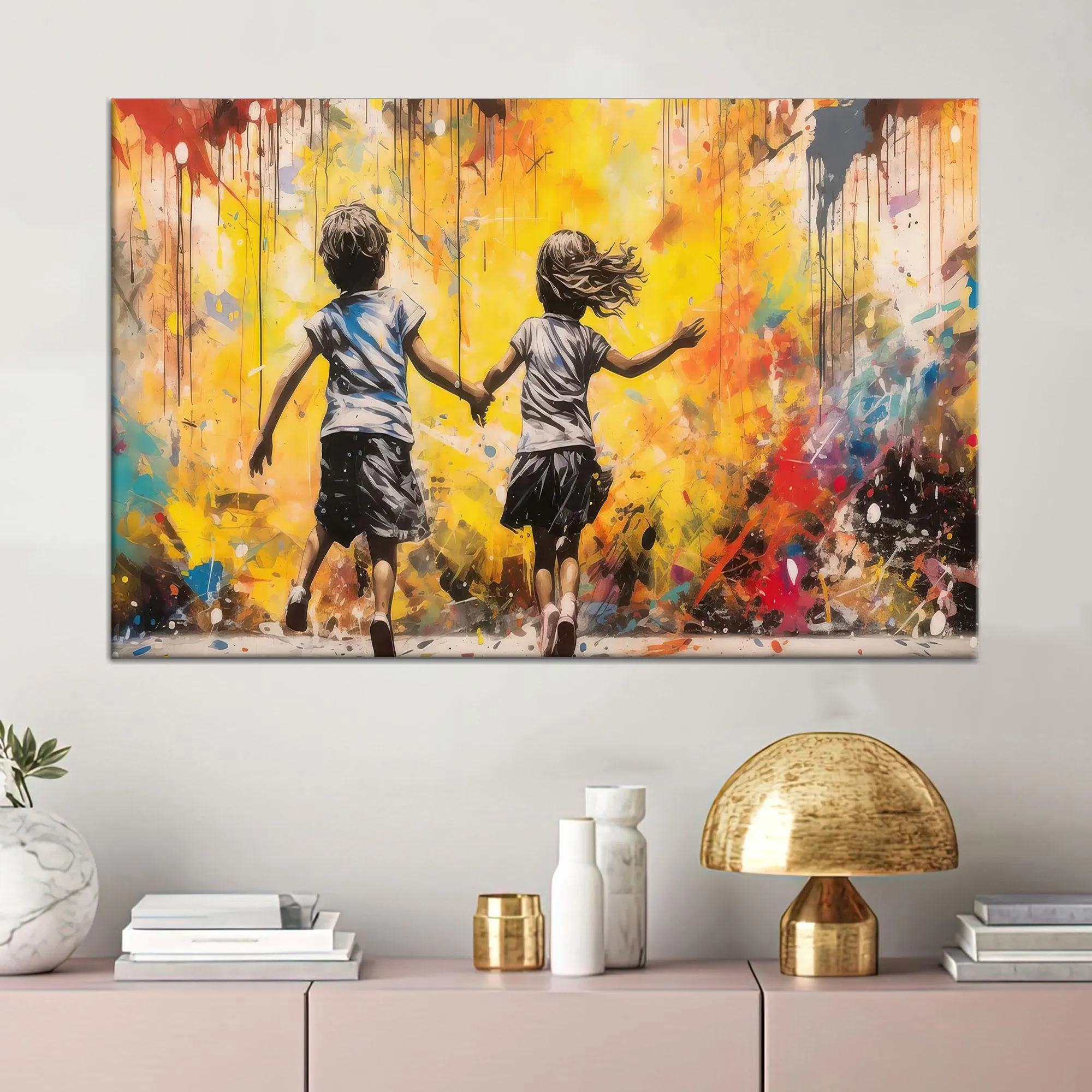 Banksy Graffiti Poster, Banksy Running Kids Wall Hanging, Abstract Printed Bridesmaid Gifts, Modern Art, Abstract Printed, Wall Decoration,