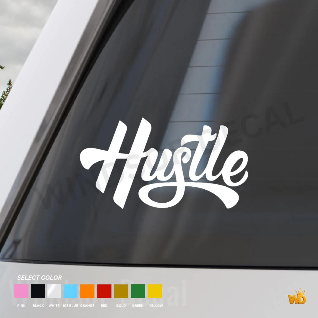 Hustle Motivational Script Vinyl Decal, Minimalist Quote Sticker, Car Window Decor