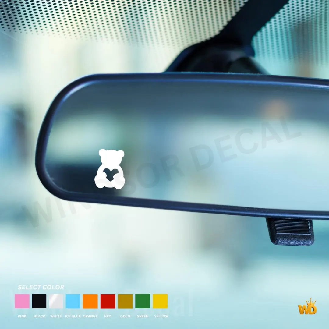 Teddy Bear Heart Decal, Small Vinyl Sticker, Car Mirror Laptop Art