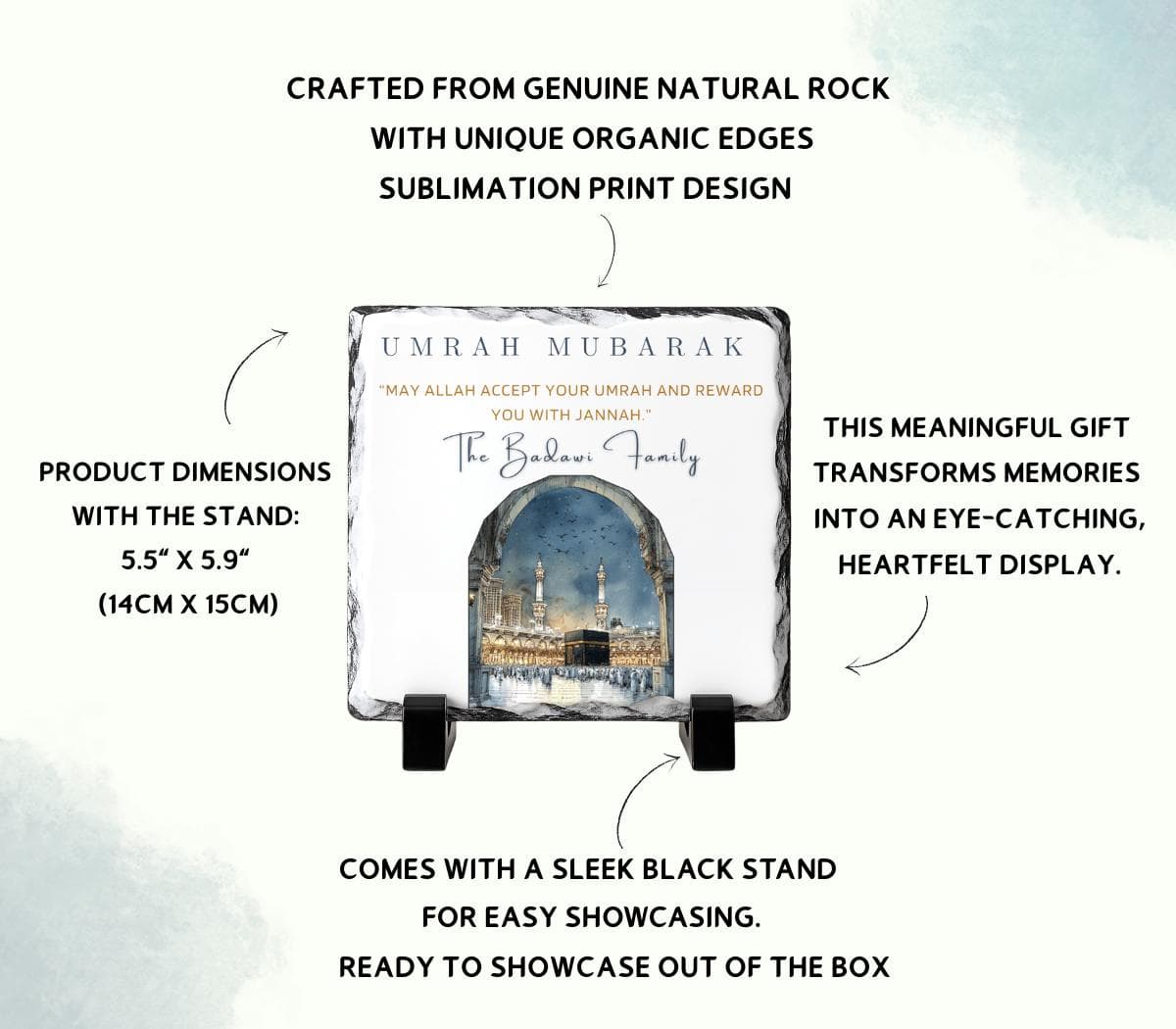 Personalized Umrah & Hajj Mubarak Stone Plaque -Custom Name Umrah Hajj Gifts For Family- Islamic Couple-Family-Friends-Women-Kaaba-Mecca - image 4