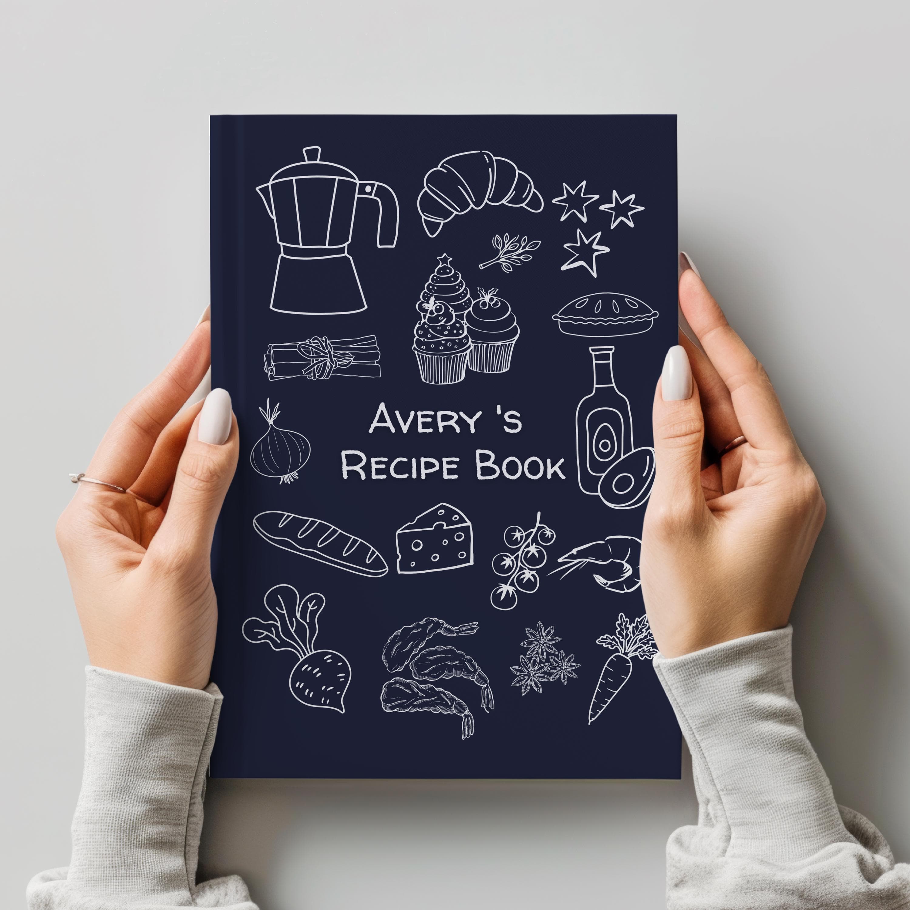 Personalized Recipe Book Blank Journal-Gift for Foodies-Customized Cook Book-Recipe Planner-Cooking Gift For Him Her- Personalised Navy Book