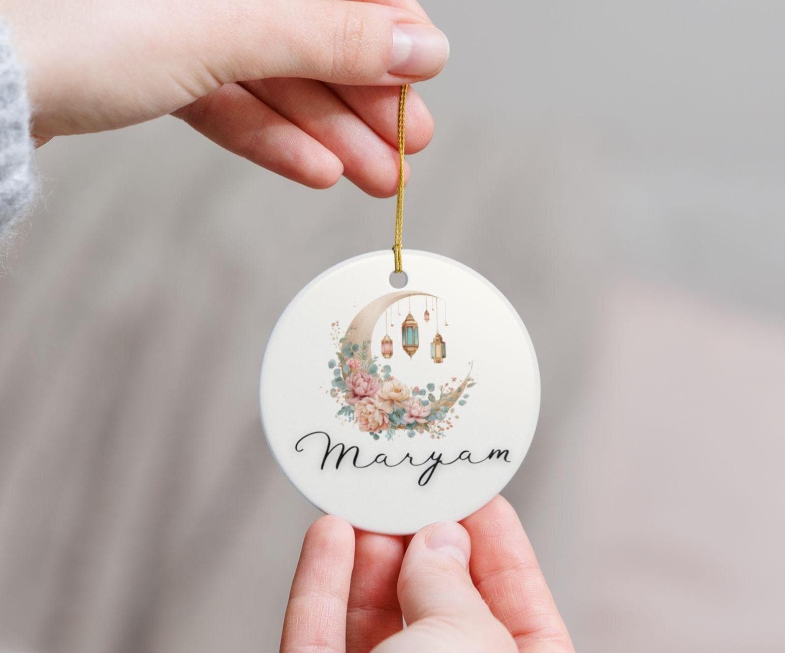 Personalized Ceramic Ramadan Ornament-Custom Ramadan Home Decor-Ramadan Hanging Decoration-Minaret Crescent  Moon-Islamic Decorative Garland