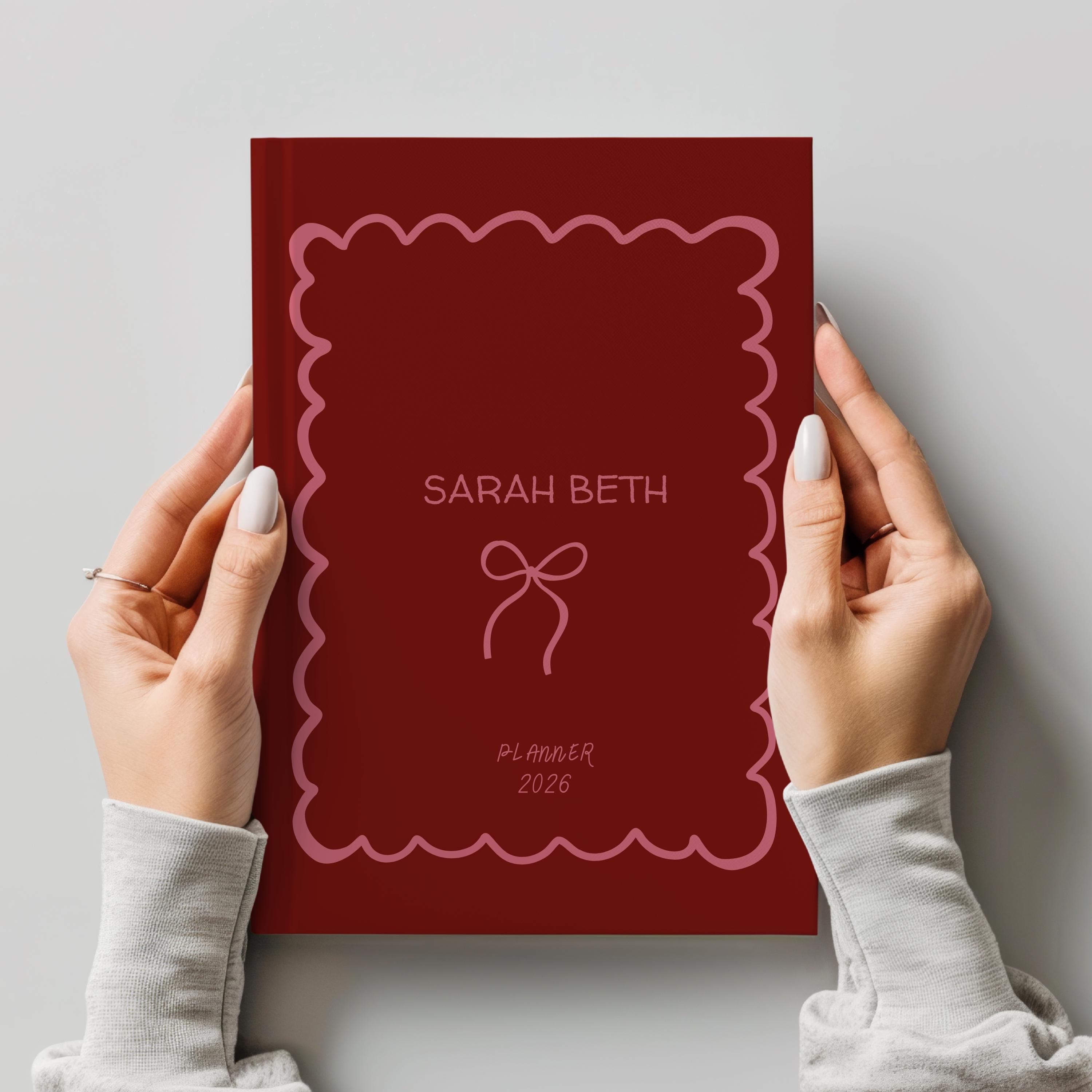 Personalized Journal For Women-Custom Name Bow Notebook-Bridesmaid Keepsake-Planner 2026-Whimsical Custom Diary-Wedding Bridal-Wavy Border