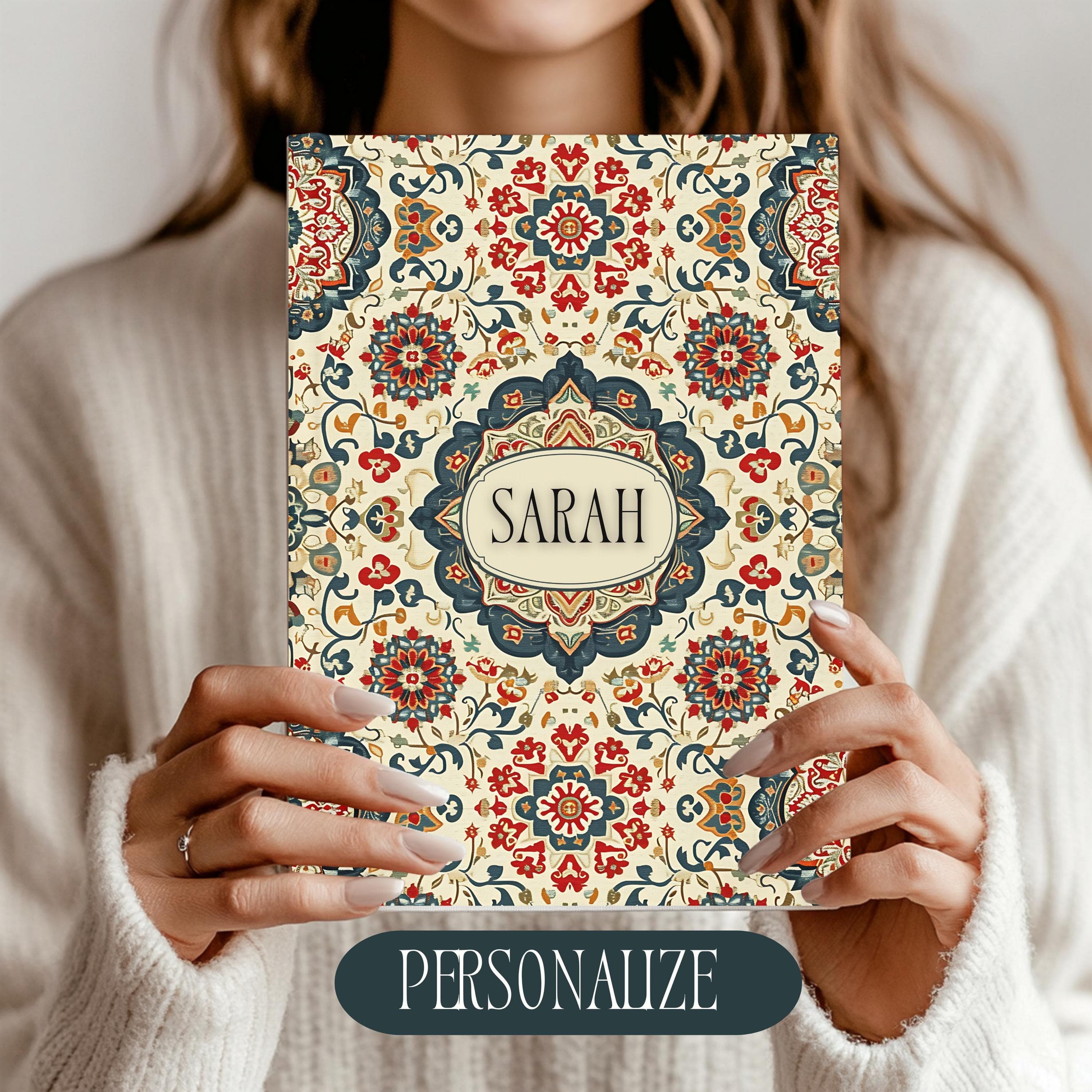 Personalized Ethnic Hardcover Journal-Persian Rug Notebook-Turkish Kilim Journal-Moroccan Notebook-Middle East-Ottoman Design-Carpet Print