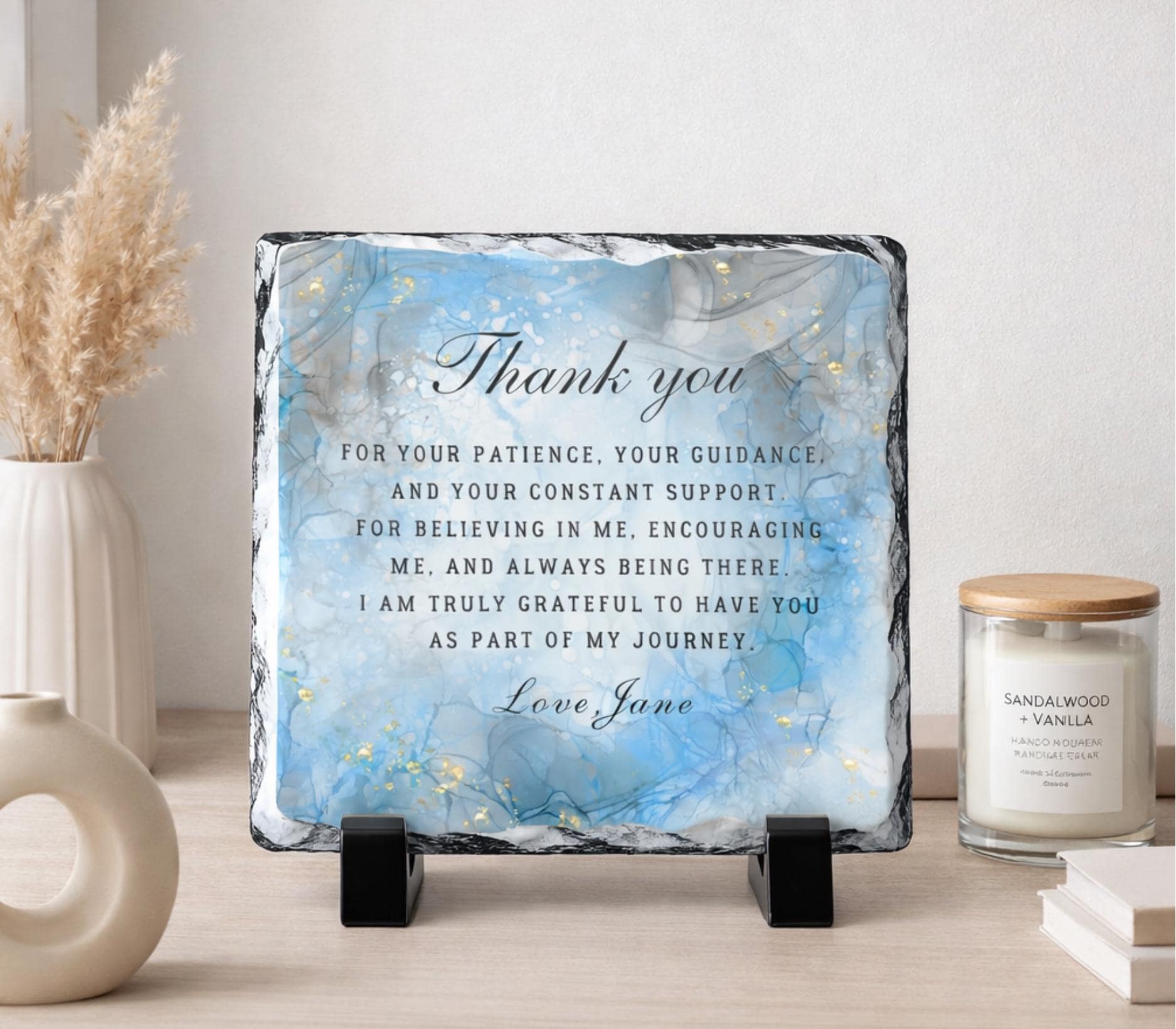 Personalized Thank You Stone Plaque With Stand For-Mentor-Teacher-Friend-Colleague-Mom-Women-Boss-Coworker-Adviser-Coach-Gratitude Keepsake