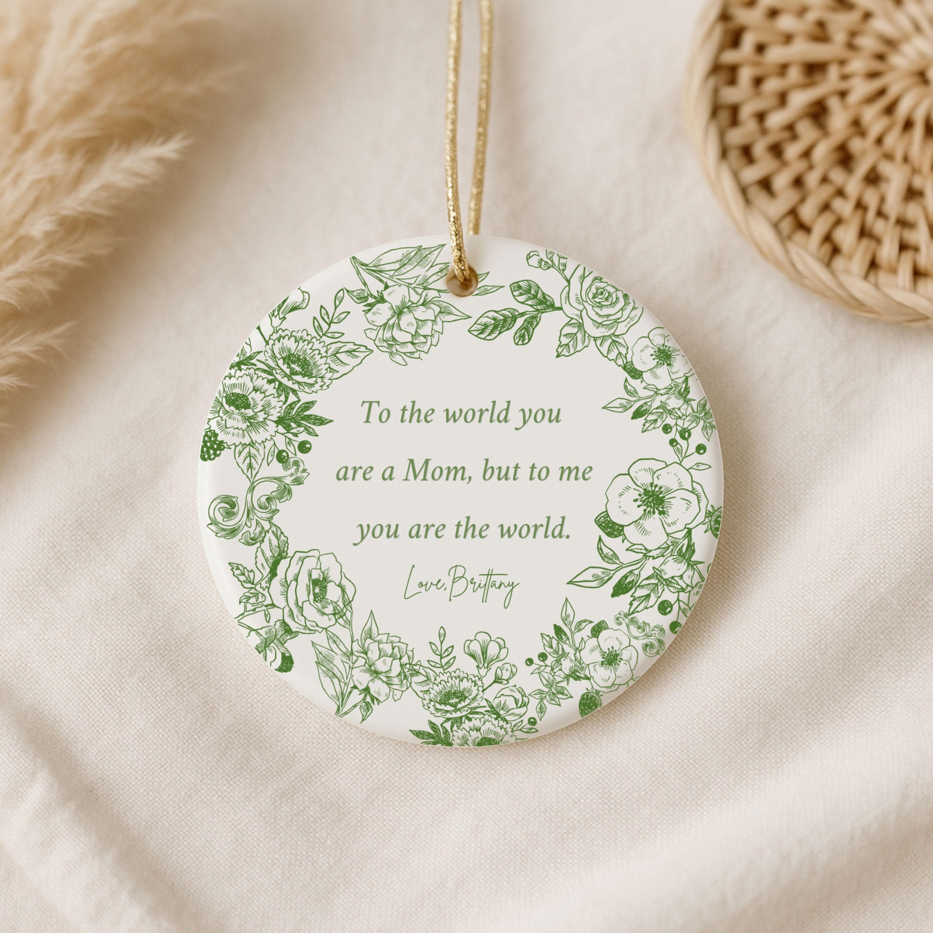 Personalized Ceramic Mom Ornament-Toile De Jouy Floral Keepsake-Custom Name Mothers Present-Mom Quote Gift-Love To Moms From Daughter Son - image 3