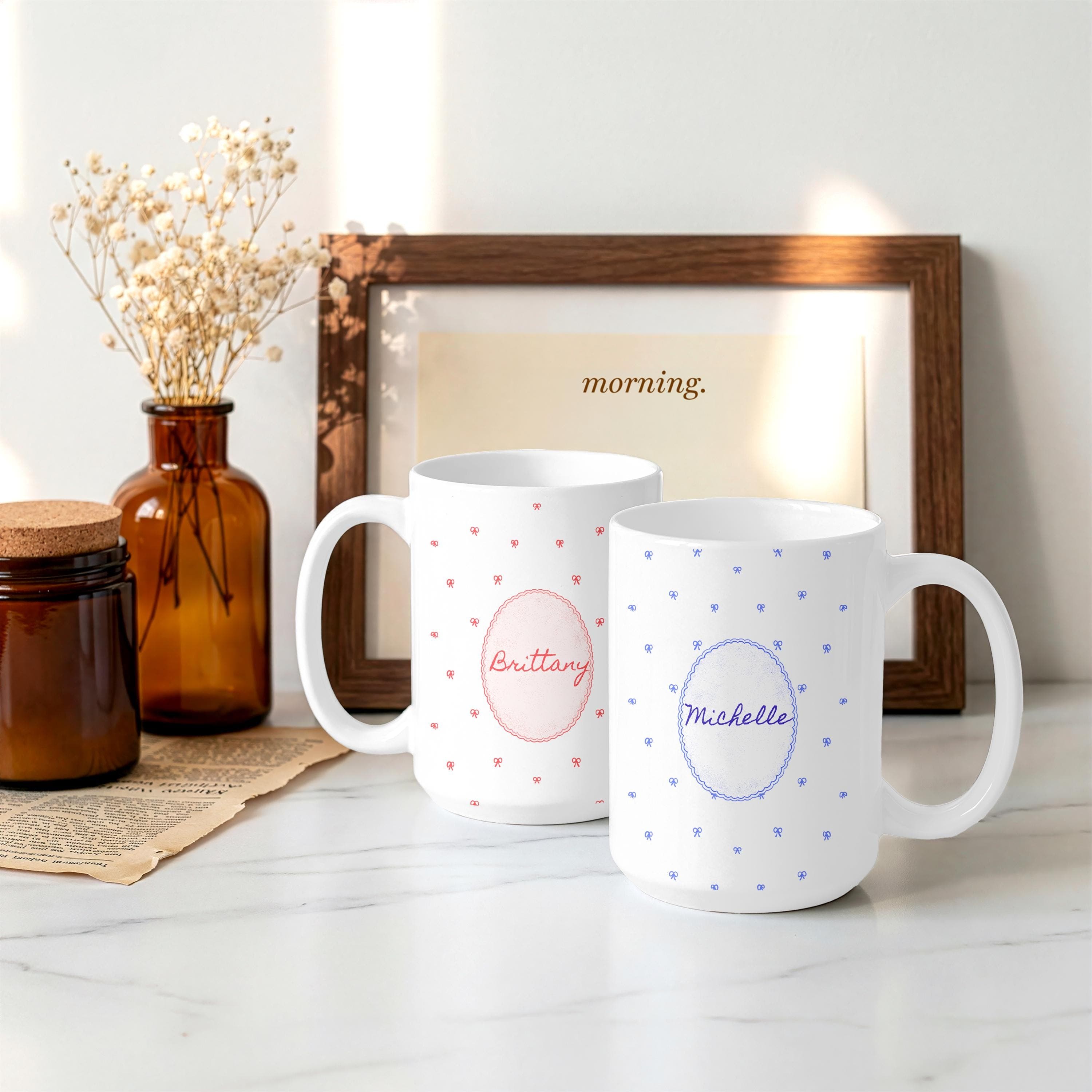 Personalized Ceramic Name Mug – Custom Coffee Cup, Bridesmaid Proposal Gift,Mugs For Women-Her-Teen Girls-Friends-Coquette Bow-Colorful Mugs - image 3