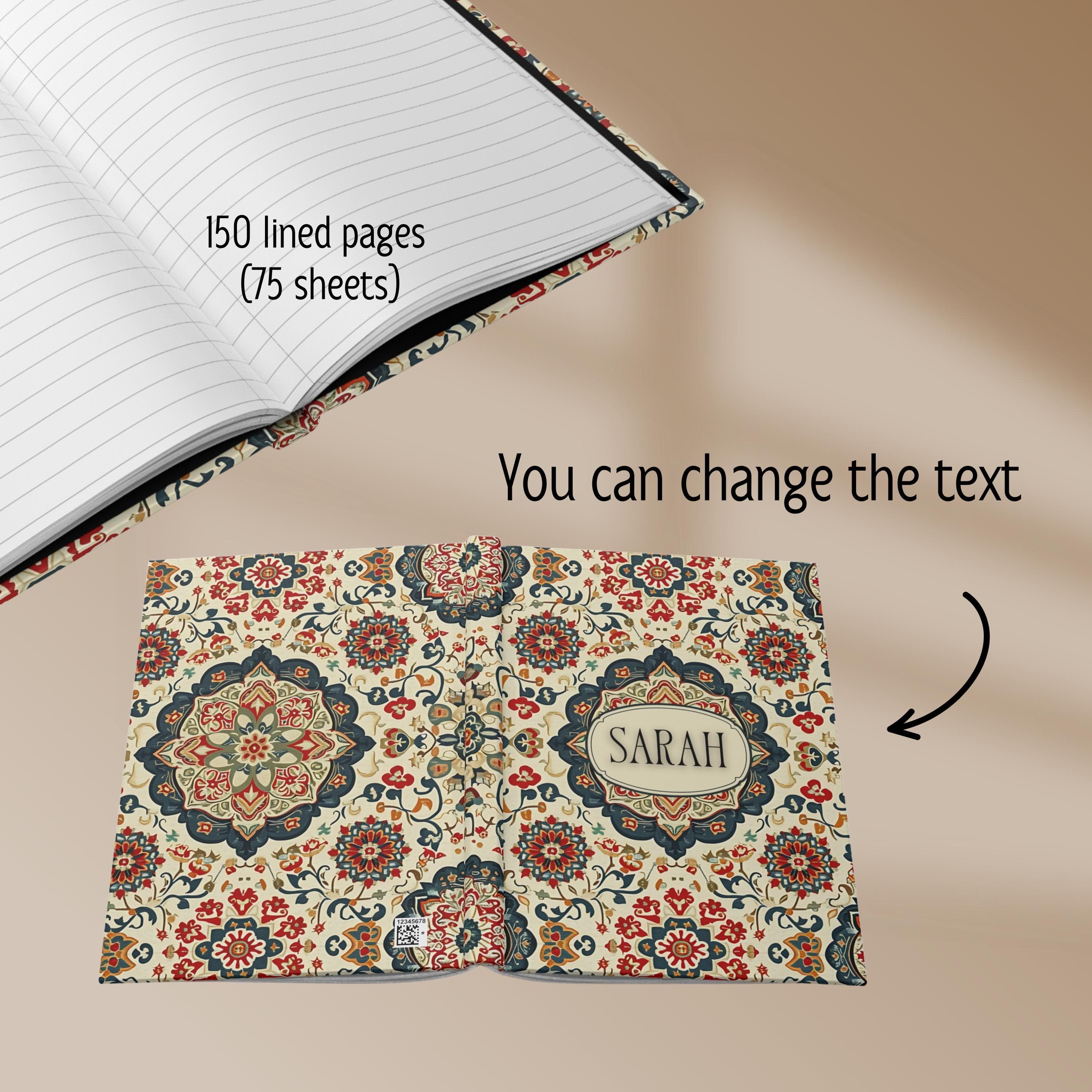 Personalized Ethnic Hardcover Journal-Persian Rug Notebook-Turkish Kilim Journal-Moroccan Notebook-Middle East-Ottoman Design-Carpet Print - image 5