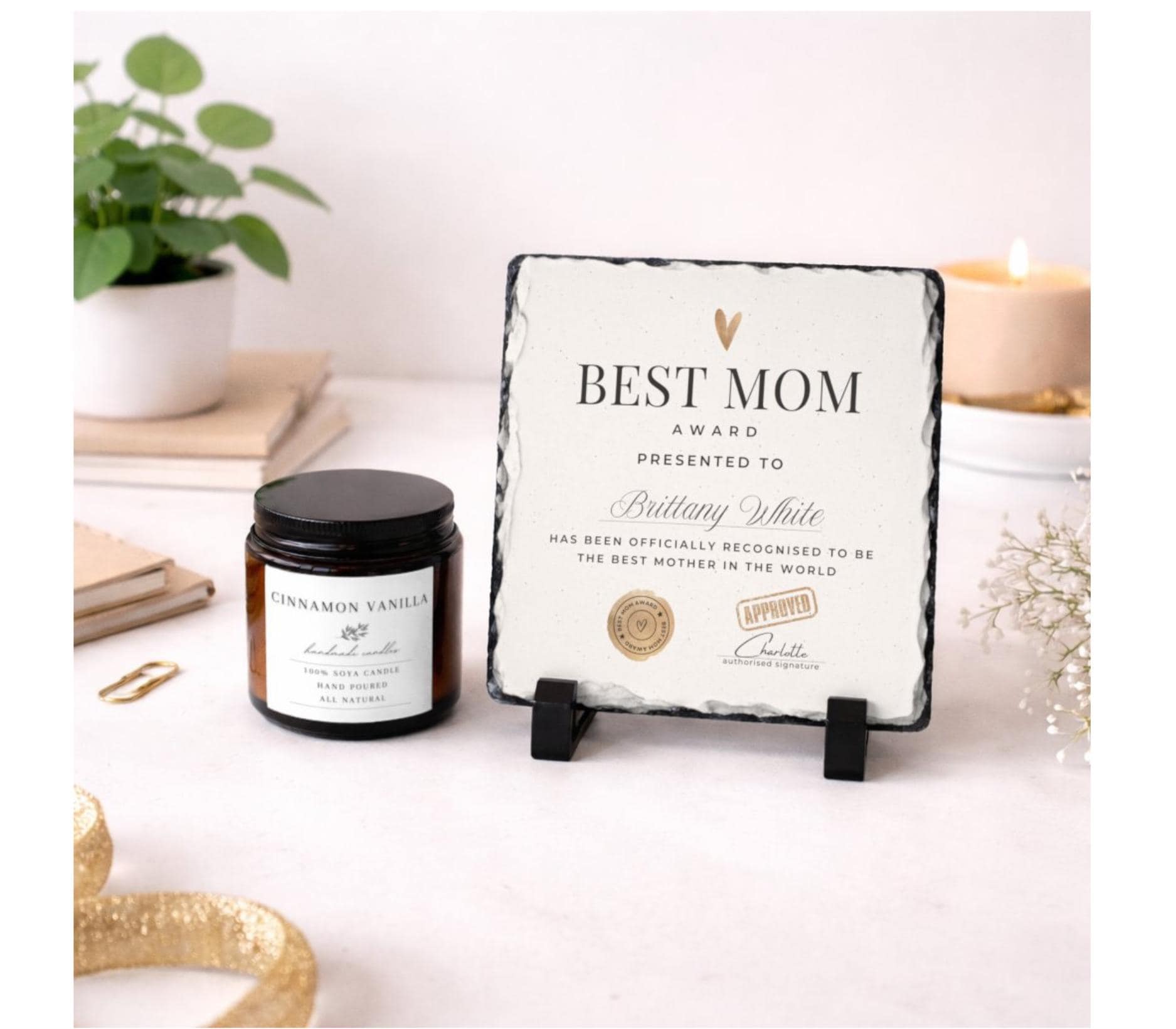 Best Mom Award Stone Slate With Stand-Mothers Gifts From Daughter&Son-Personalized Mom Sign for House-Funny Mama Present-Custom Mama Plaque - image 3