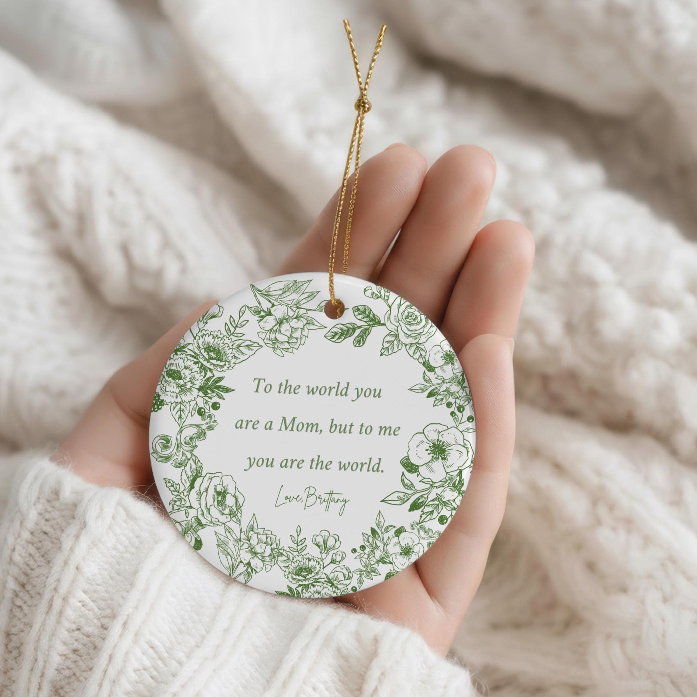 Personalized Ceramic Mom Ornament-Toile De Jouy Floral Keepsake-Custom Name Mothers Present-Mom Quote Gift-Love To Moms From Daughter Son