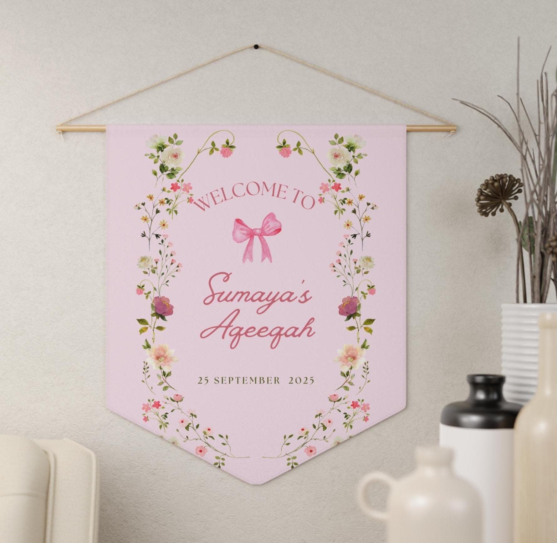 Personalized Aqiqah Welcome Sign: Islamic Baby Shower Decor,Muslim Baby Banner