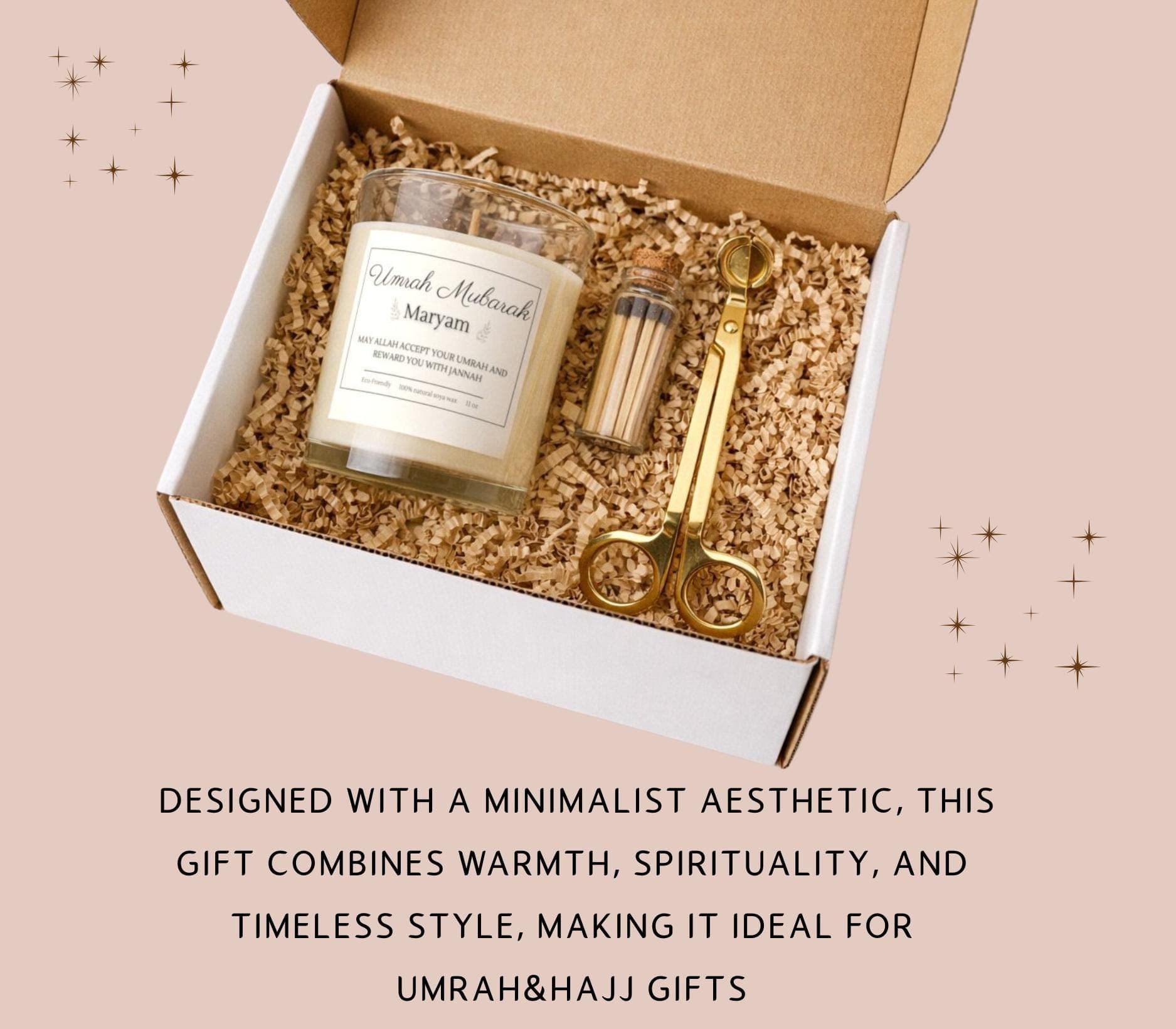 Personalized Umrah & Hajj Mubarak Gift Set-Umrah Gift Box For Women-Men-Adult-Family-Muslim Items-Customized Islamic Basket- Soy Candle - image 4