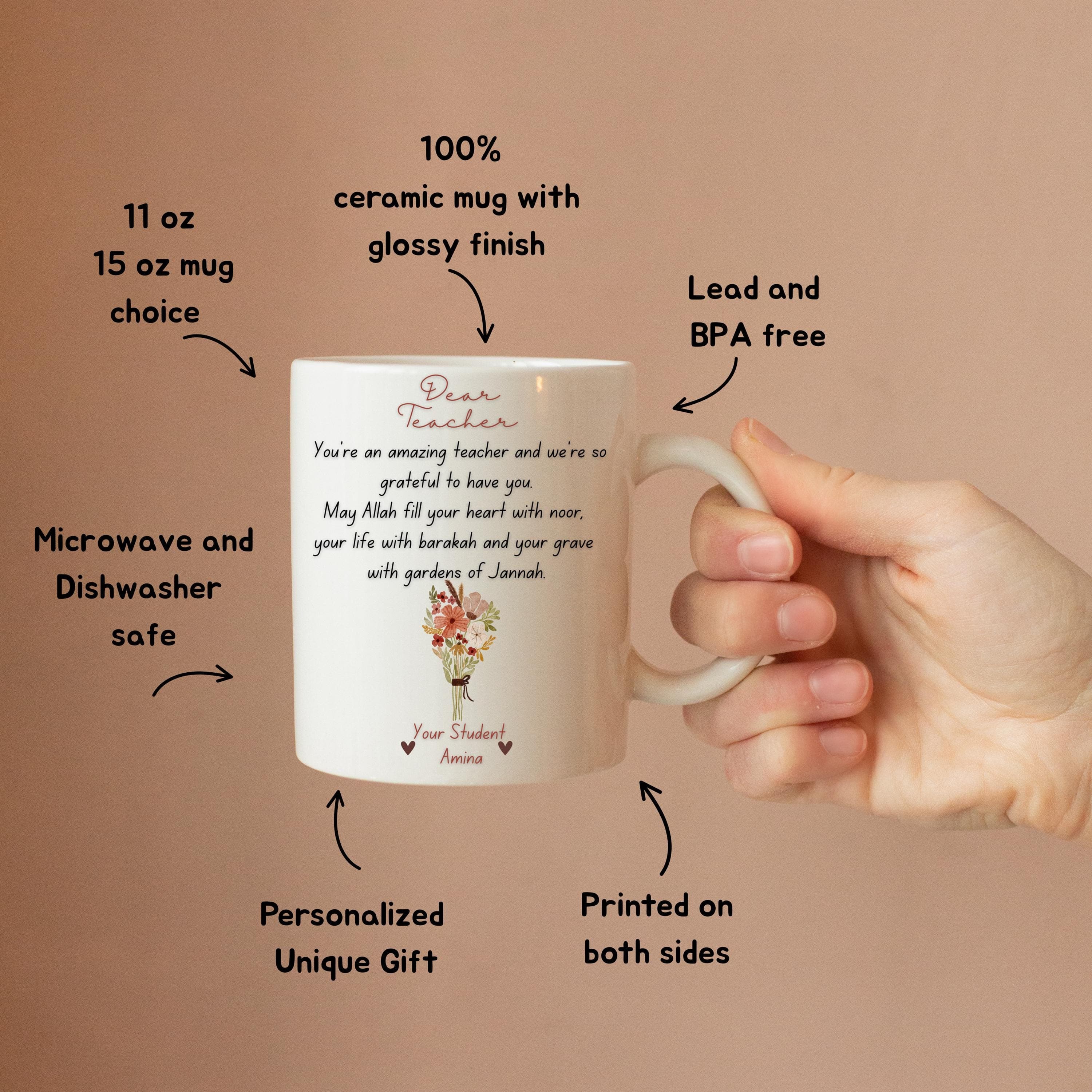 Islamic Teacher Gift Ceramic Mug, Ustadha Gift,Quran Teacher Gift, Eid Gift, Ramadan Mug, Hijabi Teacher Muslim Teacher Mug Islamic Gift - image 2