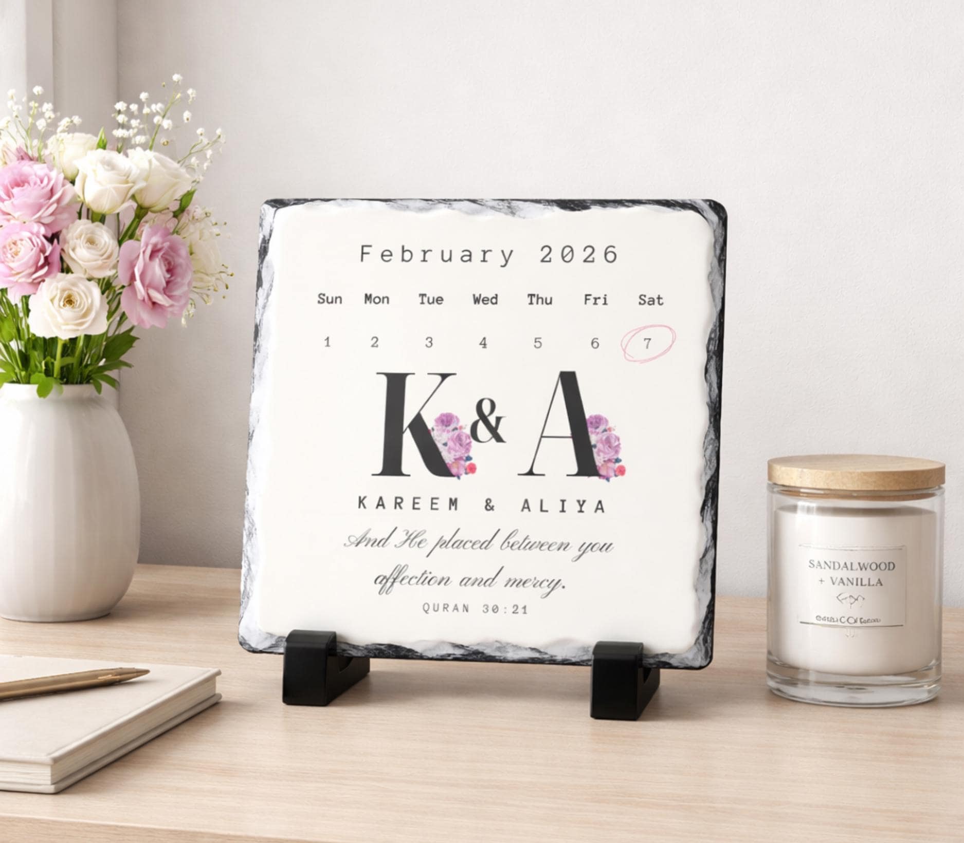 Customized Muslim Marriage Slate Plaque-Islamic Wedding Gift for Couple-Nikkah Gift-Husband Wife Present-Islamic Engagement-Nikkah Mubarak