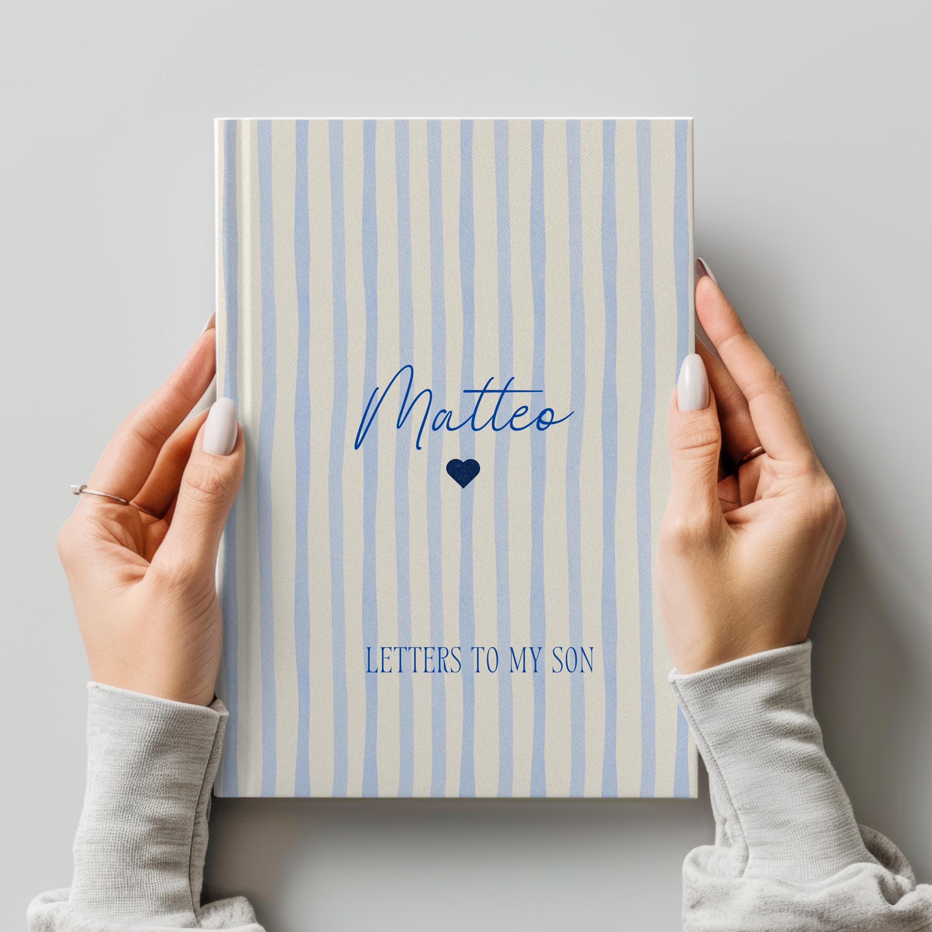 Letters To My Son Journal: Personalized Pregnancy Keepsake-New Mother Present-Baby Boy Gift -New Mom Diary- Mama Notebook-Blue Green Striped