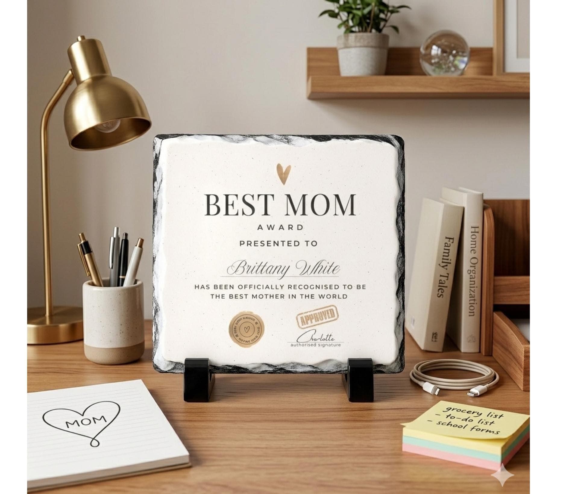 Best Mom Award Stone Slate With Stand-Mothers Gifts From Daughter&Son-Personalized Mom Sign for House-Funny Mama Present-Custom Mama Plaque - image 5