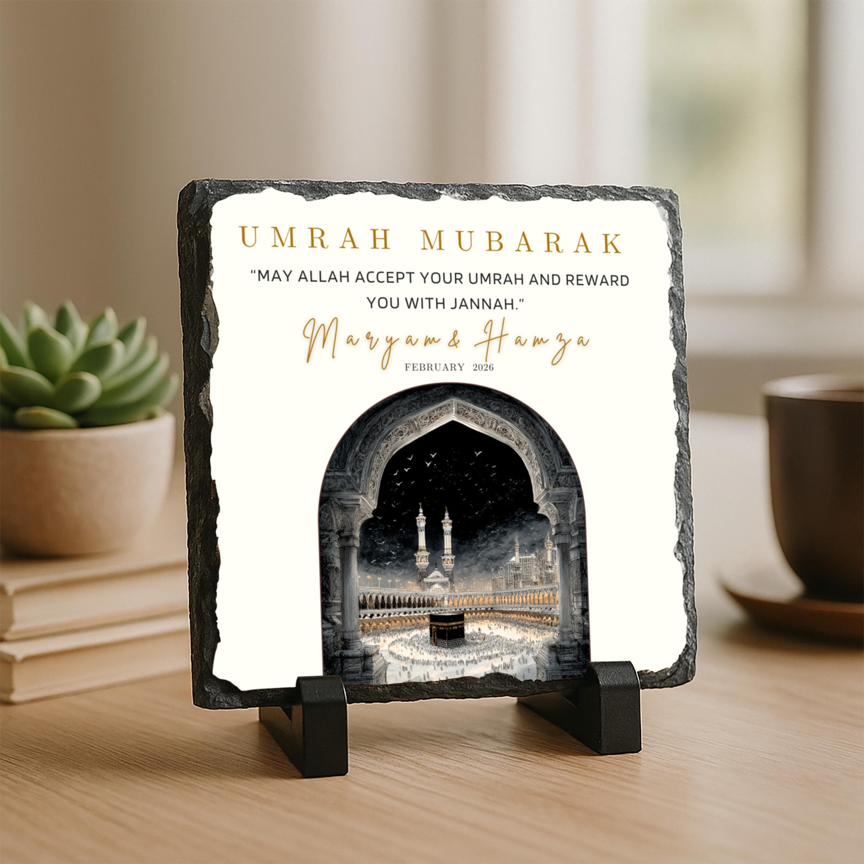 Umrah Mubarak Slate-Islamic Couple Gift-Personalized Umrah & Hajj Mubarak Stone Plaque-Kaaba-Islamic Umrah Gifts For Family-Friends-Women
