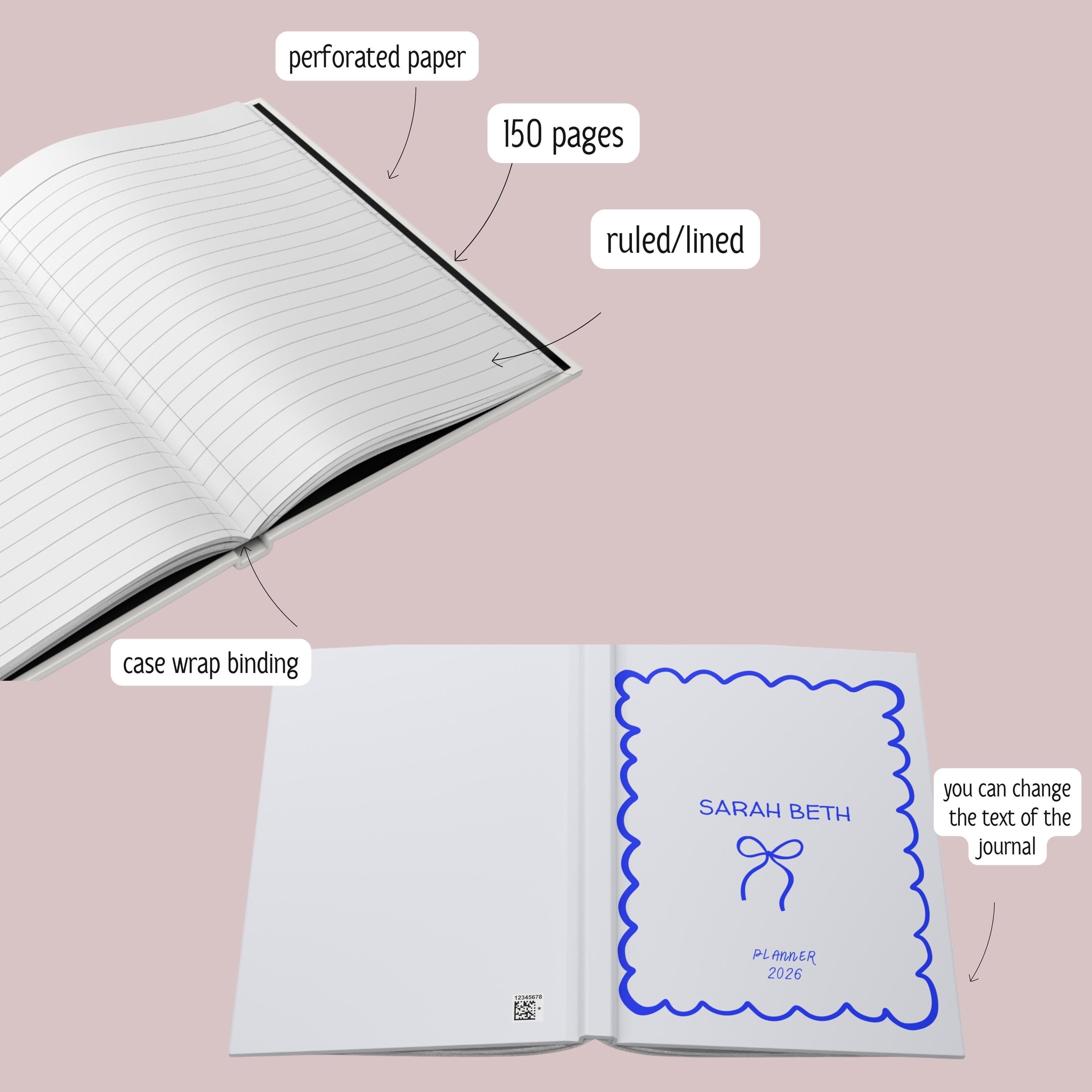 Personalized Hardcover Journal: Girly Coquette Planner, Custom Bridesmaid Gift - image 3
