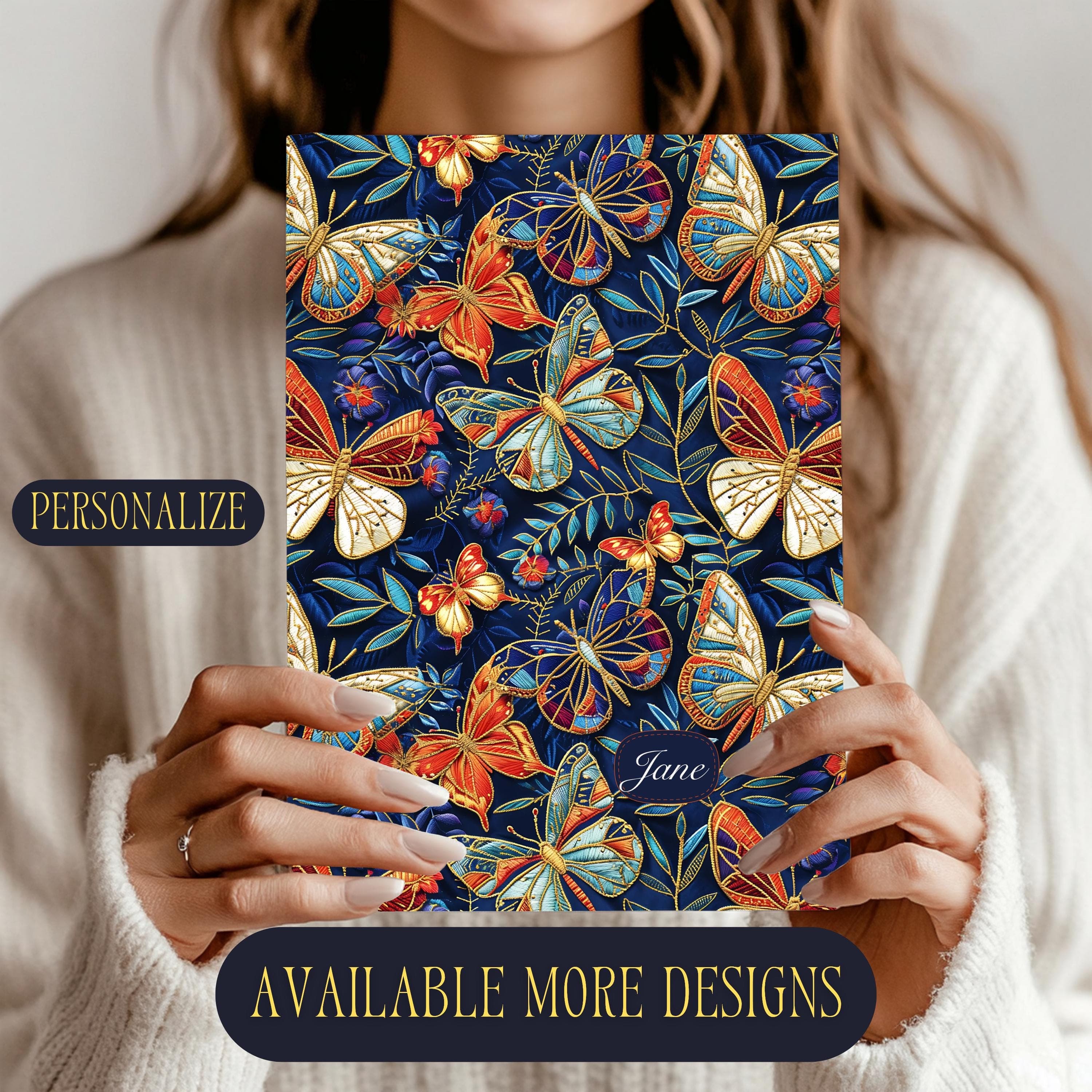 Personalized Butterfly Print Journal- Notebook Gift for Friend -Blue Stationery-Insprirational Sketchbook- Bridesmaid Present-Bridal Gift