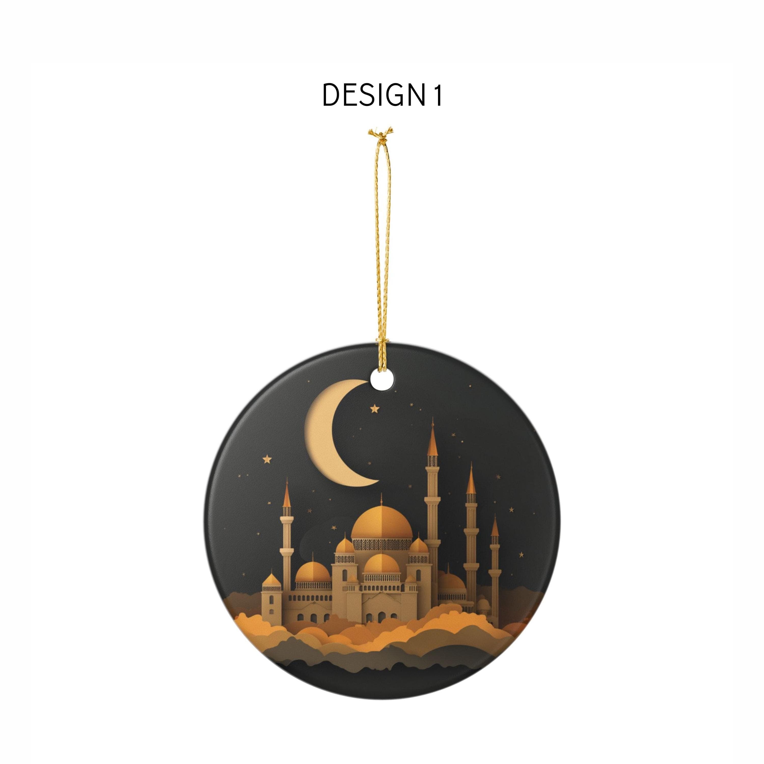 Ramadan Ornament Ceramic Ornament -Double-Sided Print-Ramadan Decoration-Eid Mubarak-Ramadan Kareem-Muslim Home Decor-Mosque-Crescent Moon - image 3