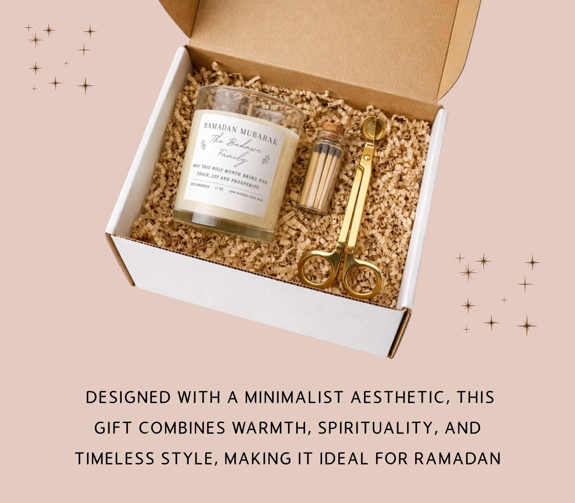 Personalized Ramadan Mubarak Candle Gift Set-Custom Name Islamic Gifts For Family- Friends- Muslim Gift Box-Soy Candle, Trimmer & Matches - image 5