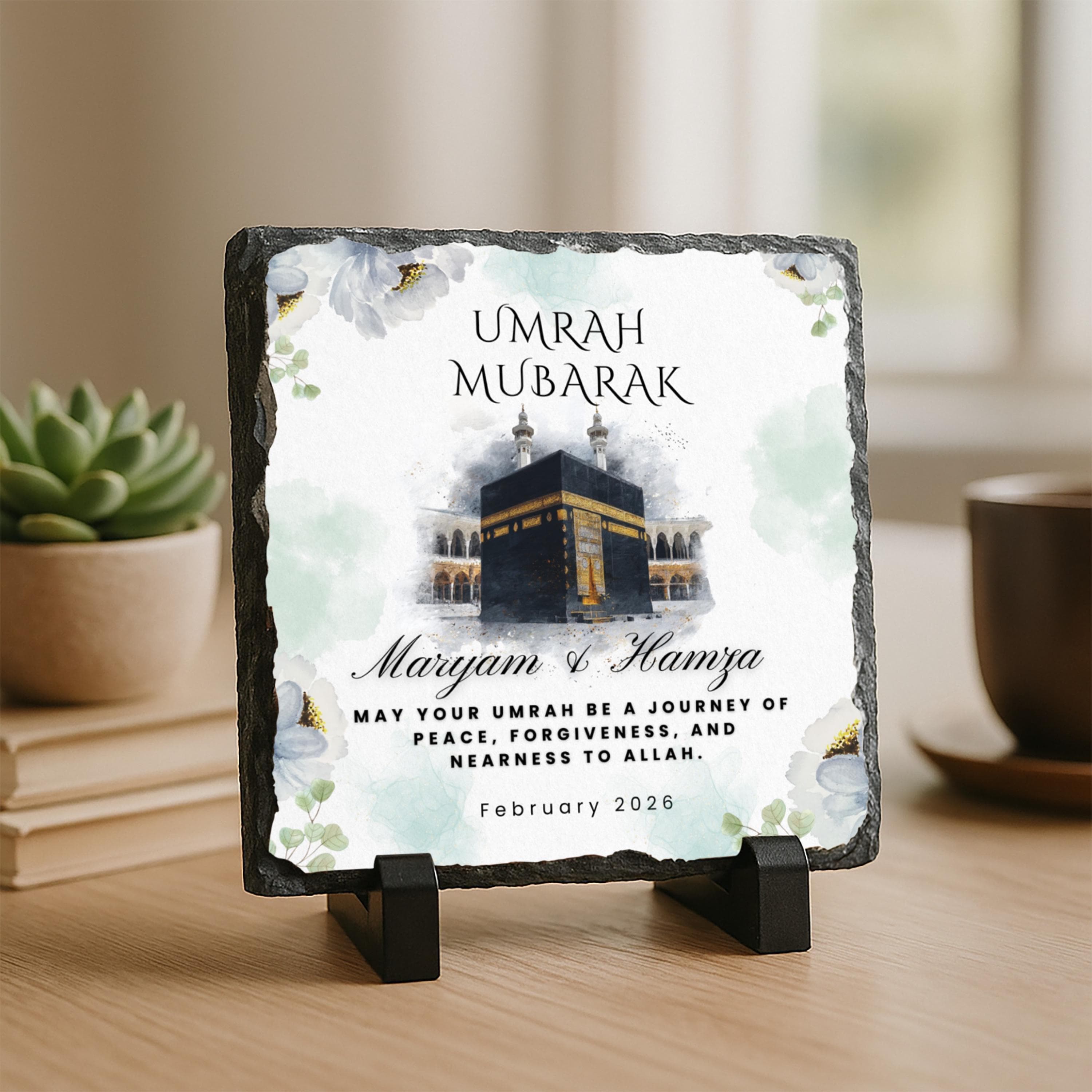 Personalized Umrah Mubarak Plaque Slate- Customized Hajj Mubarak Keepsake Gift-Islamic Couple Umrah Gifts-Hajj Gifts For Him Her-Women - image 3