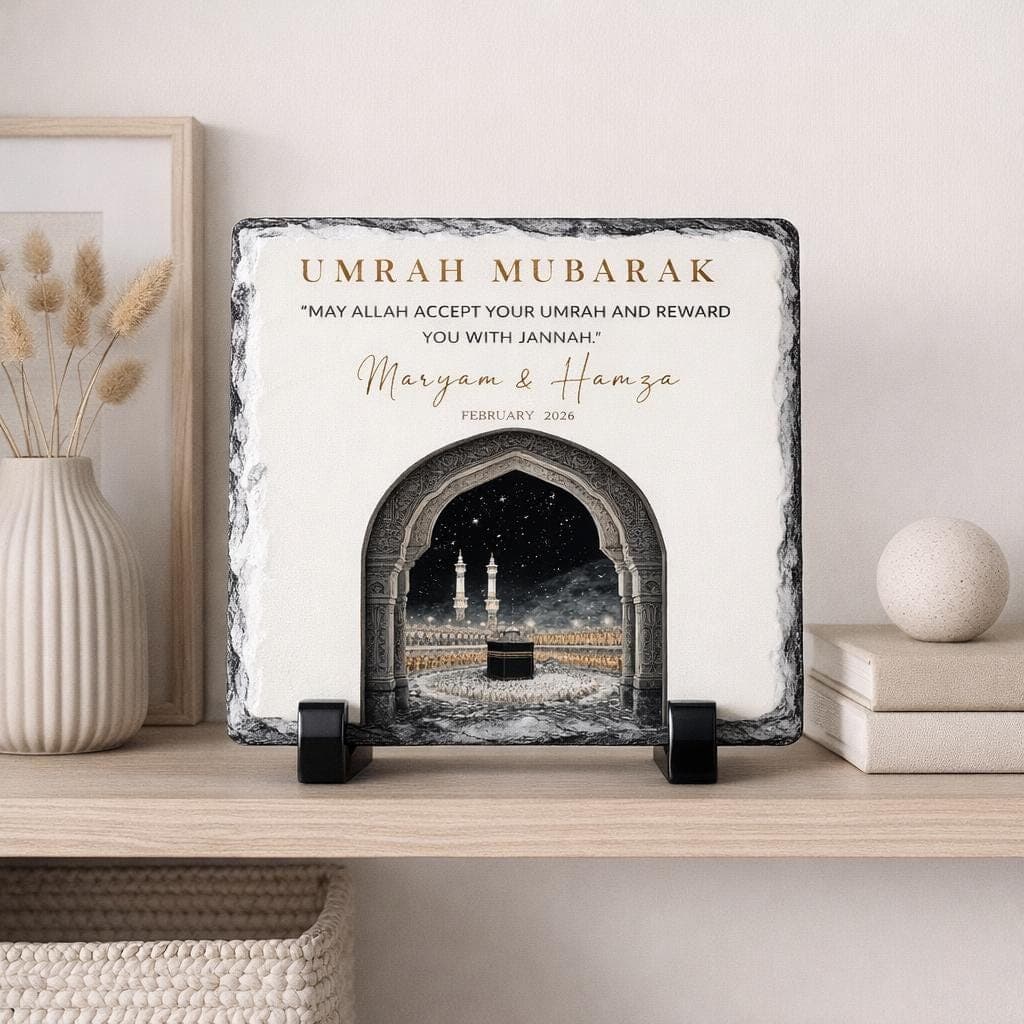 Umrah Mubarak Slate-Islamic Couple Gift-Personalized Umrah & Hajj Mubarak Stone Plaque-Kaaba-Islamic Umrah Gifts For Family-Friends-Women - image 3