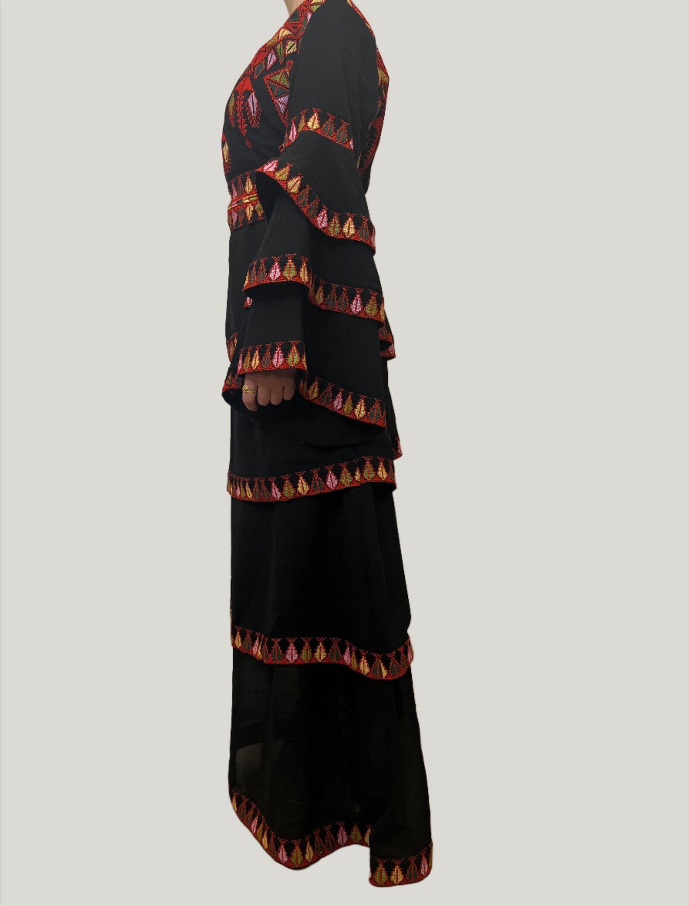 The Modern Red Tatreez Embroidered Layered Ruffles Palestinian Thobe - image 4