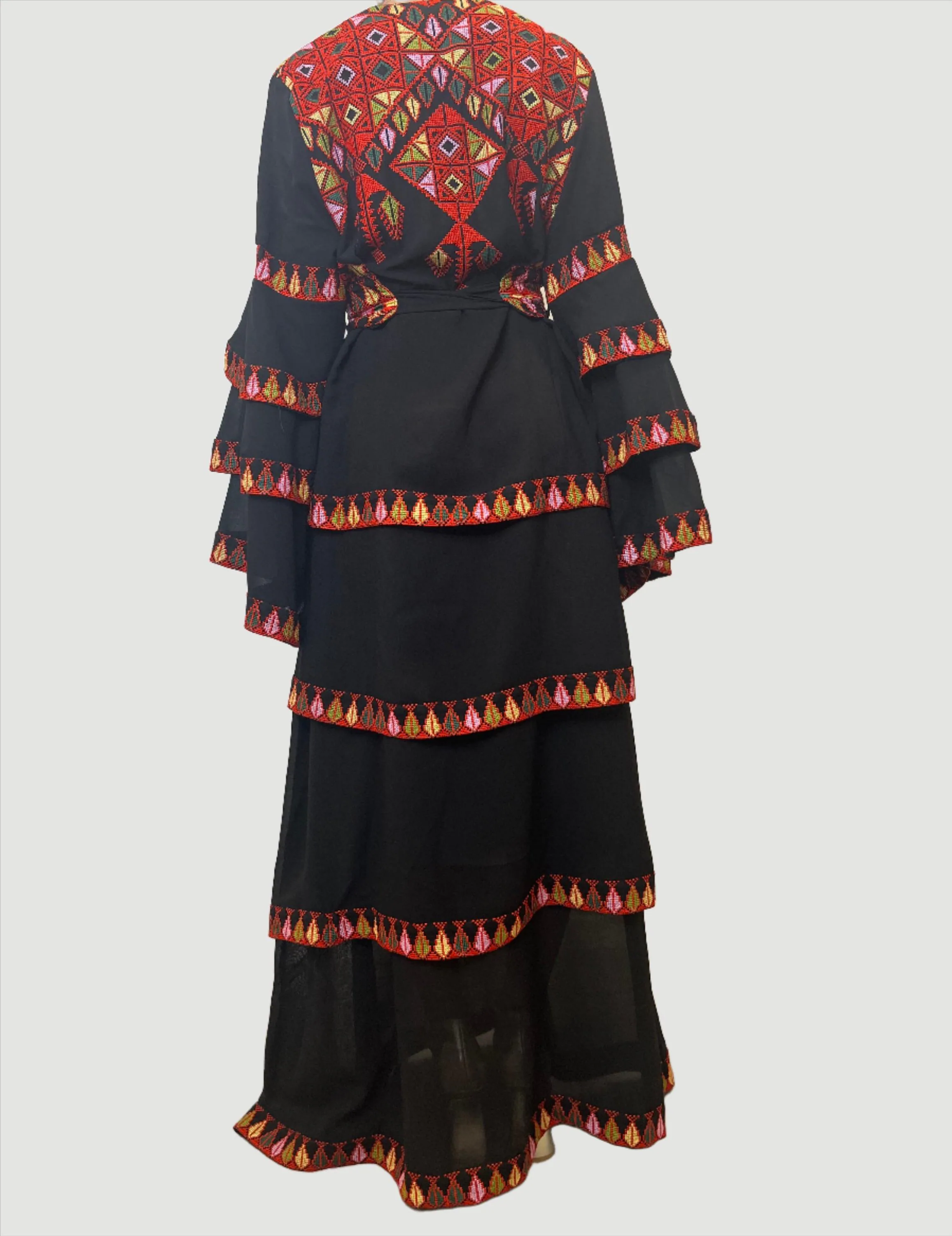 The Modern Red Tatreez Embroidered Layered Ruffles Palestinian Thobe - image 5