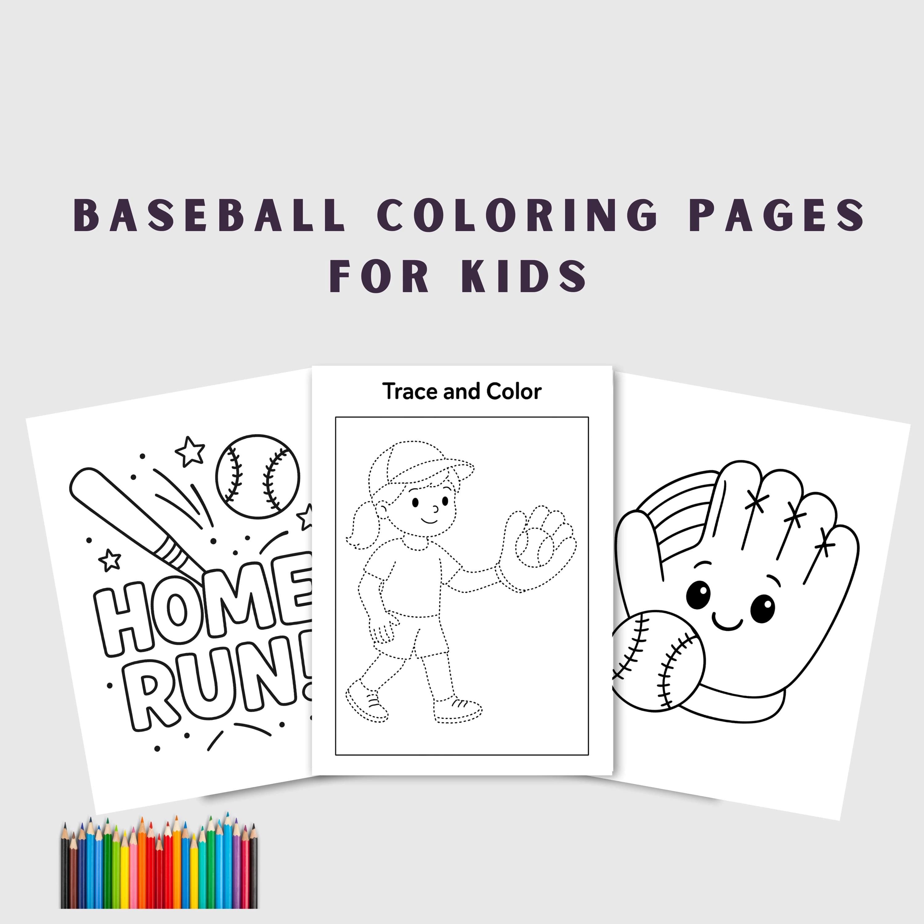 Baseball Coloring Pages for Kids, 12 Rookie 1st Birthday Party, Instant Download PDF - image 2