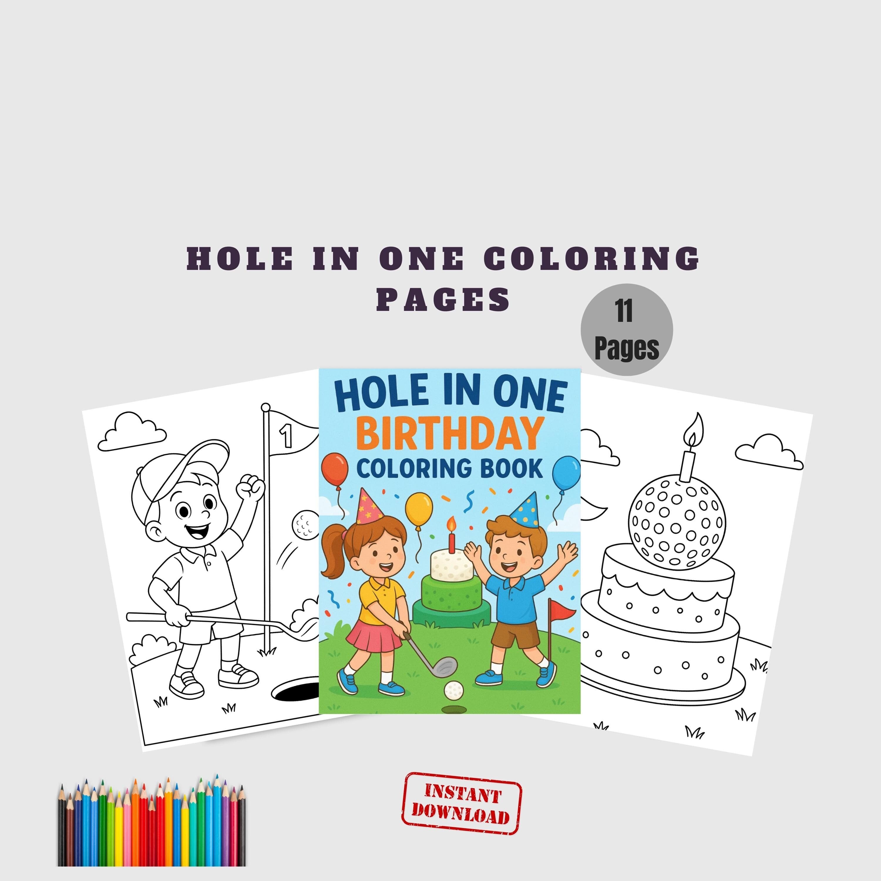 Hole in One Birthday Coloring Pages, 11 Printable Golf Party Activity Sheets, PDF Download - image 5