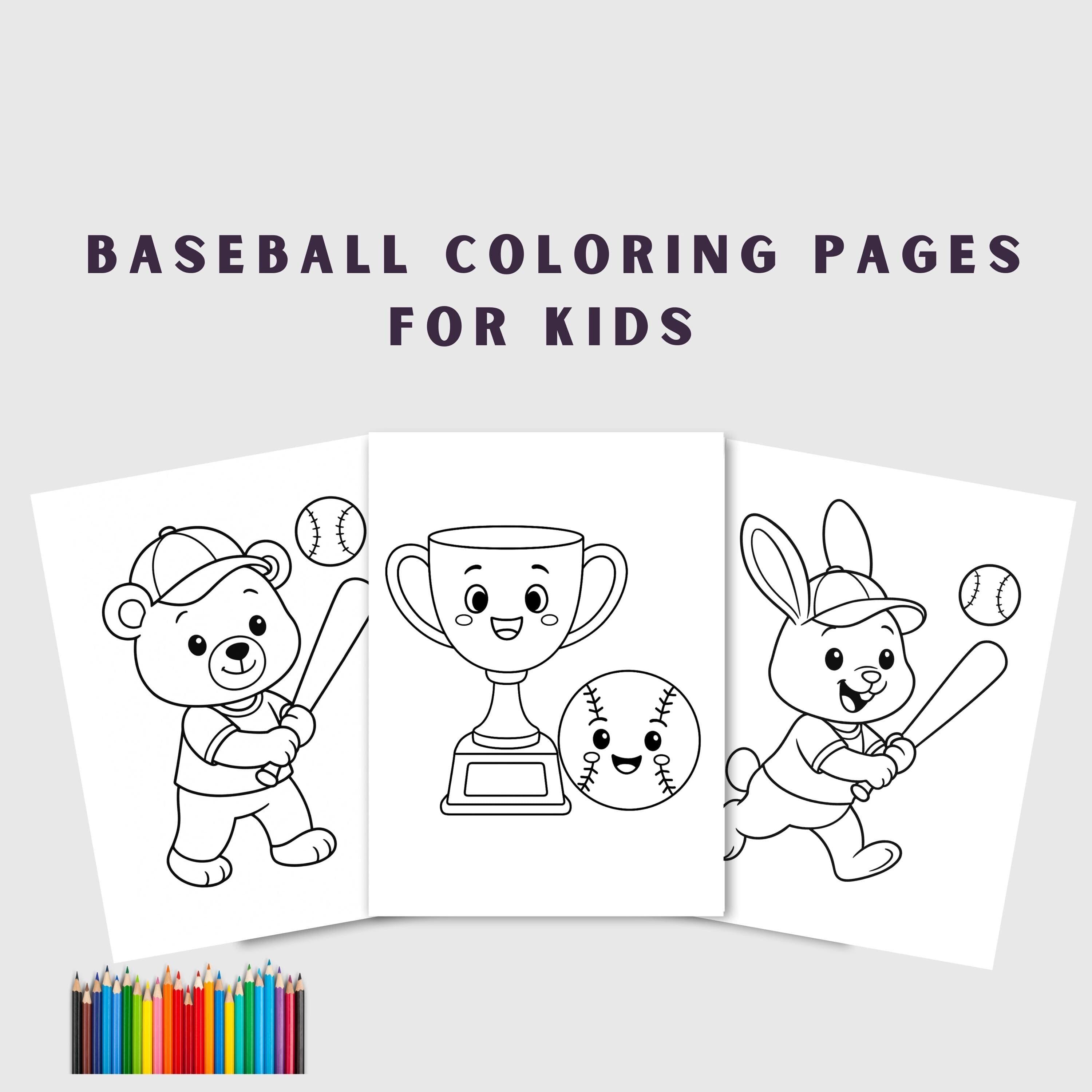 Baseball Coloring Pages for Kids, 12 Rookie 1st Birthday Party, Instant Download PDF