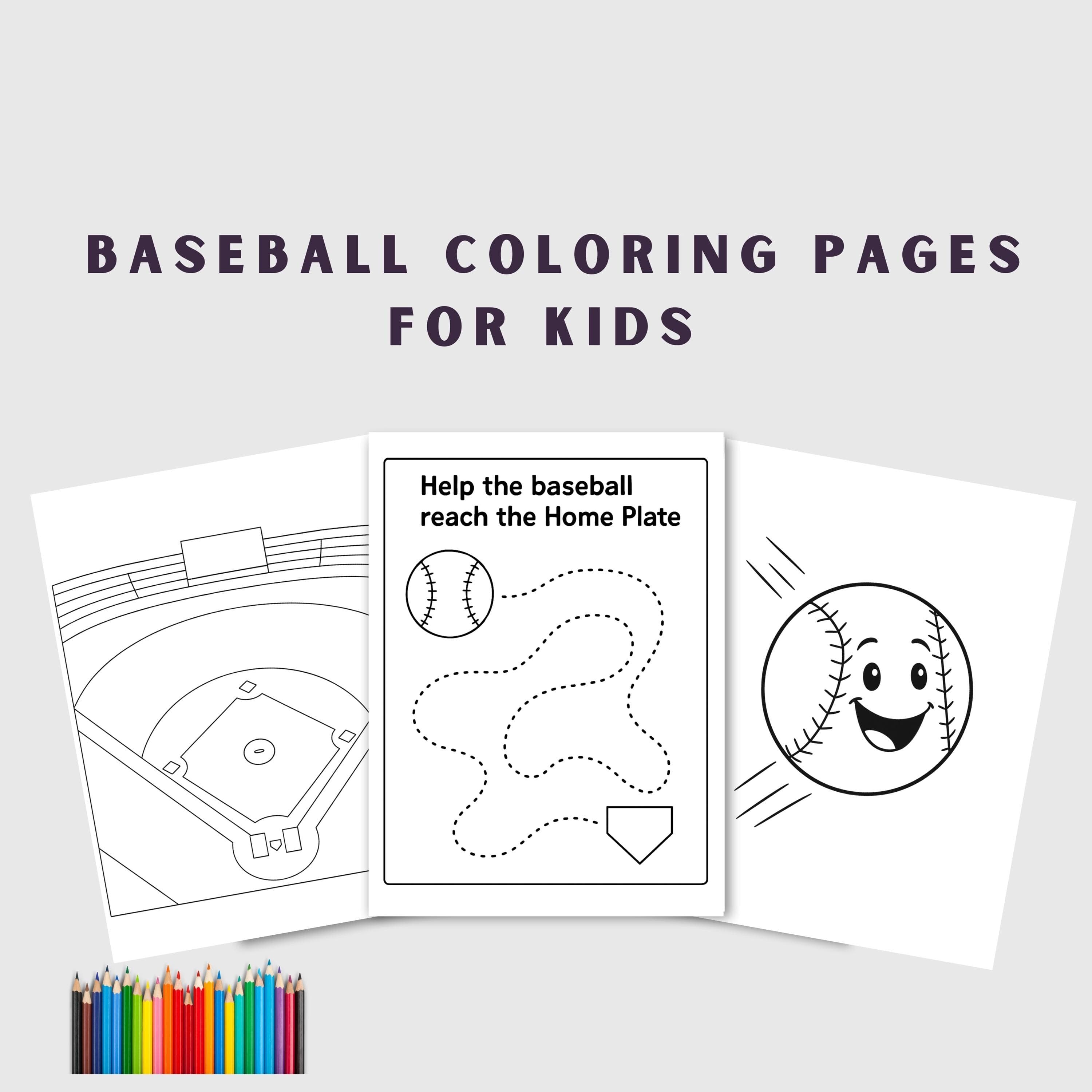 Baseball Coloring Pages for Kids, 12 Rookie 1st Birthday Party, Instant Download PDF - image 3