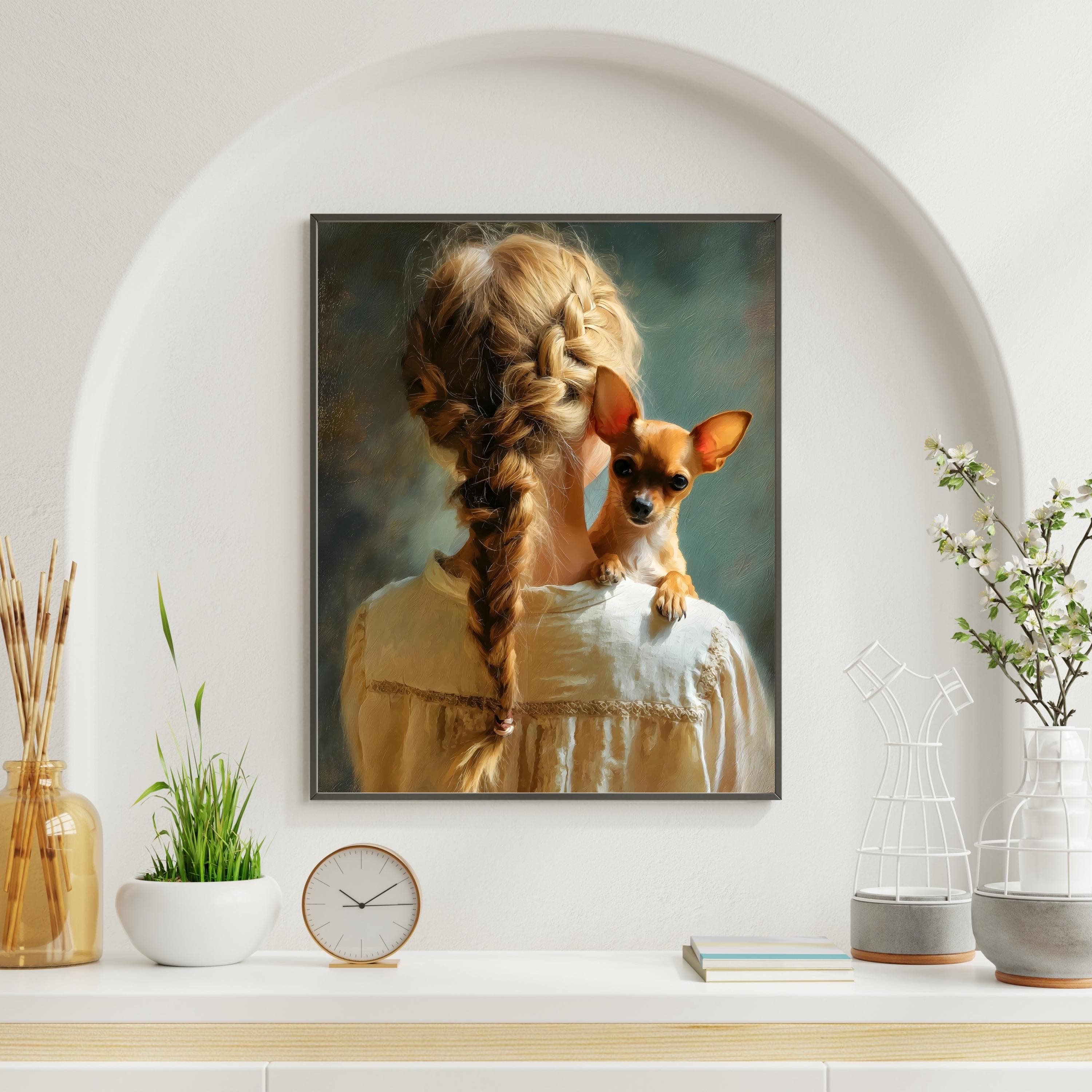 Chihuahua Art Print | Vintage Oil Painting Woman And Dog Wall Art | Digital Download - image 5