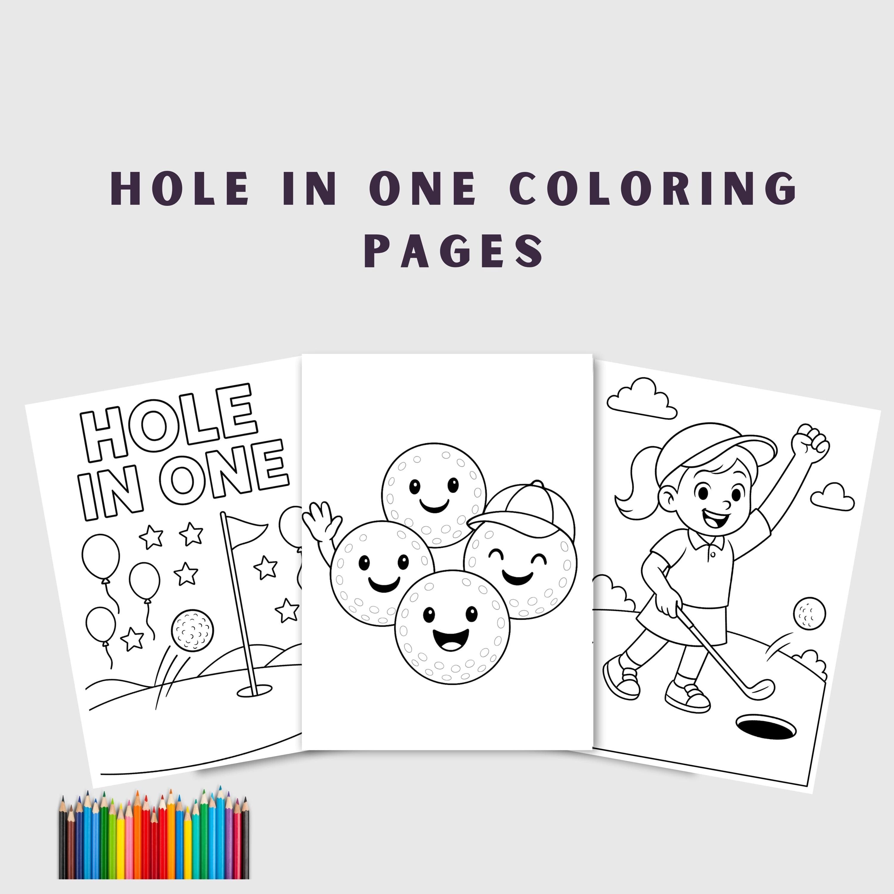 Hole in One Birthday Coloring Pages, 11 Printable Golf Party Activity Sheets, PDF Download - image 2
