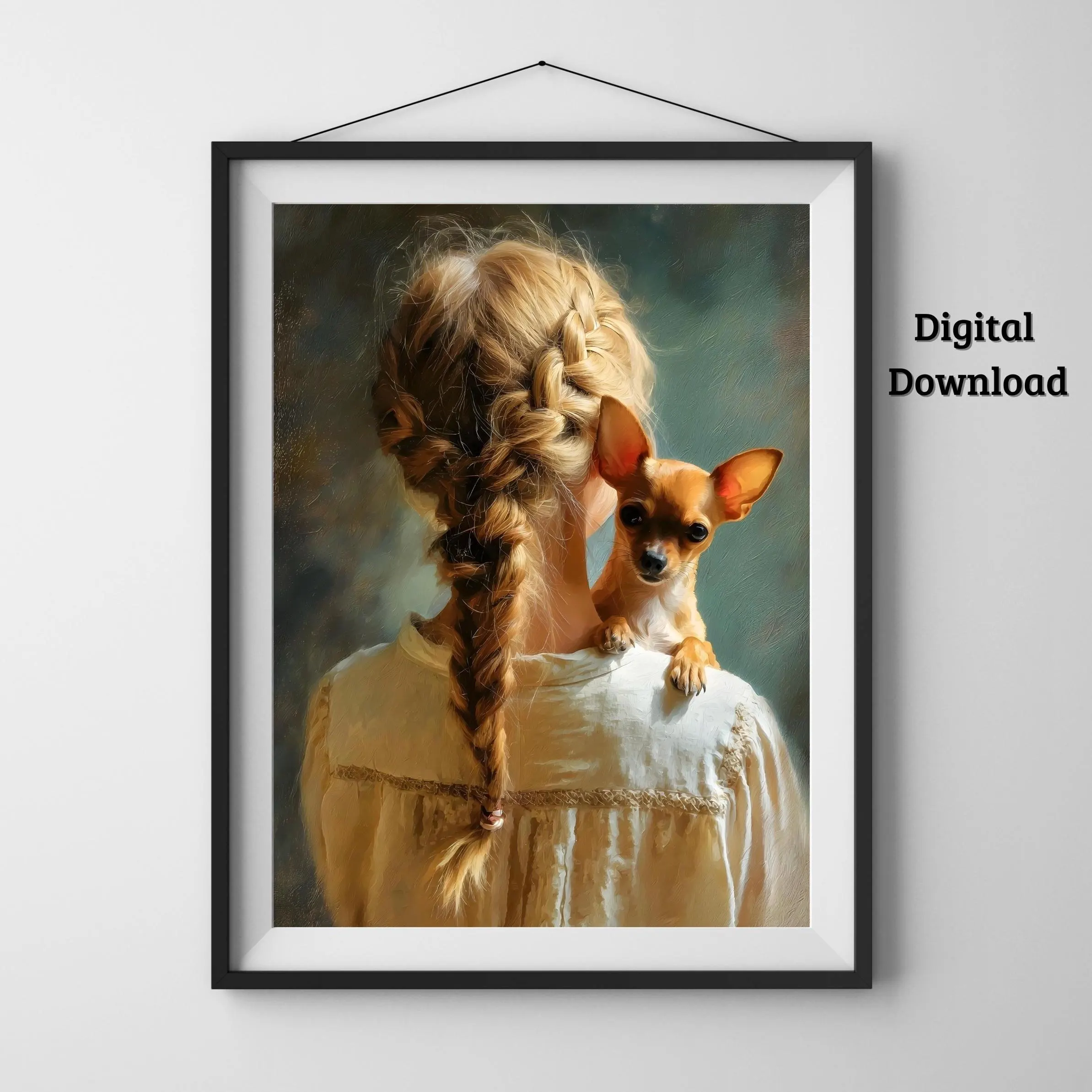 Chihuahua Art Print | Vintage Oil Painting Woman And Dog Wall Art | Digital Download