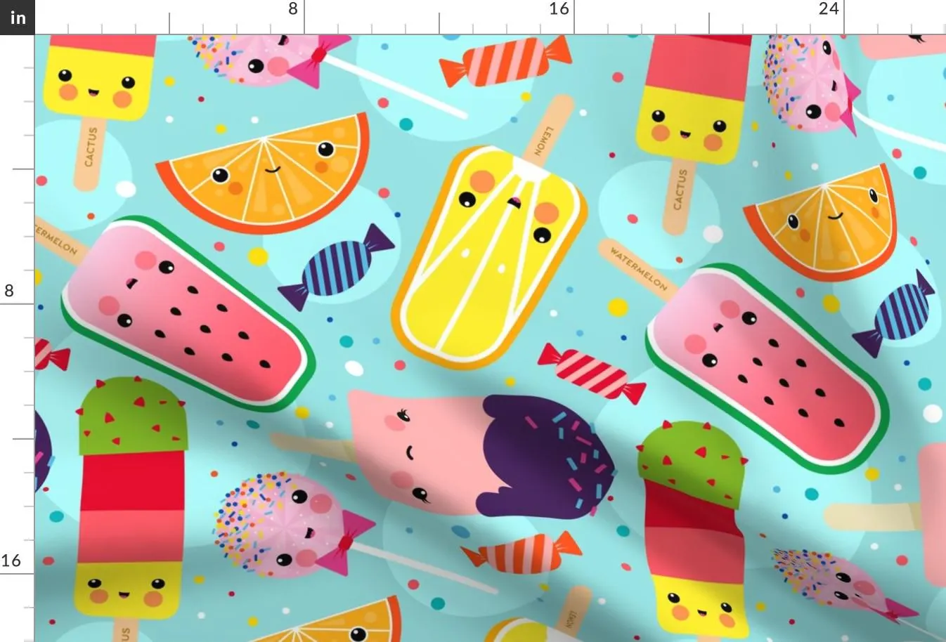 Kawaii Ice Cream Fabric - Kawaii Ice Cream Day By Lucy Me - Rainbow Popsicles Food with Faces Cotton Fabric By The Yard With Spoonflower