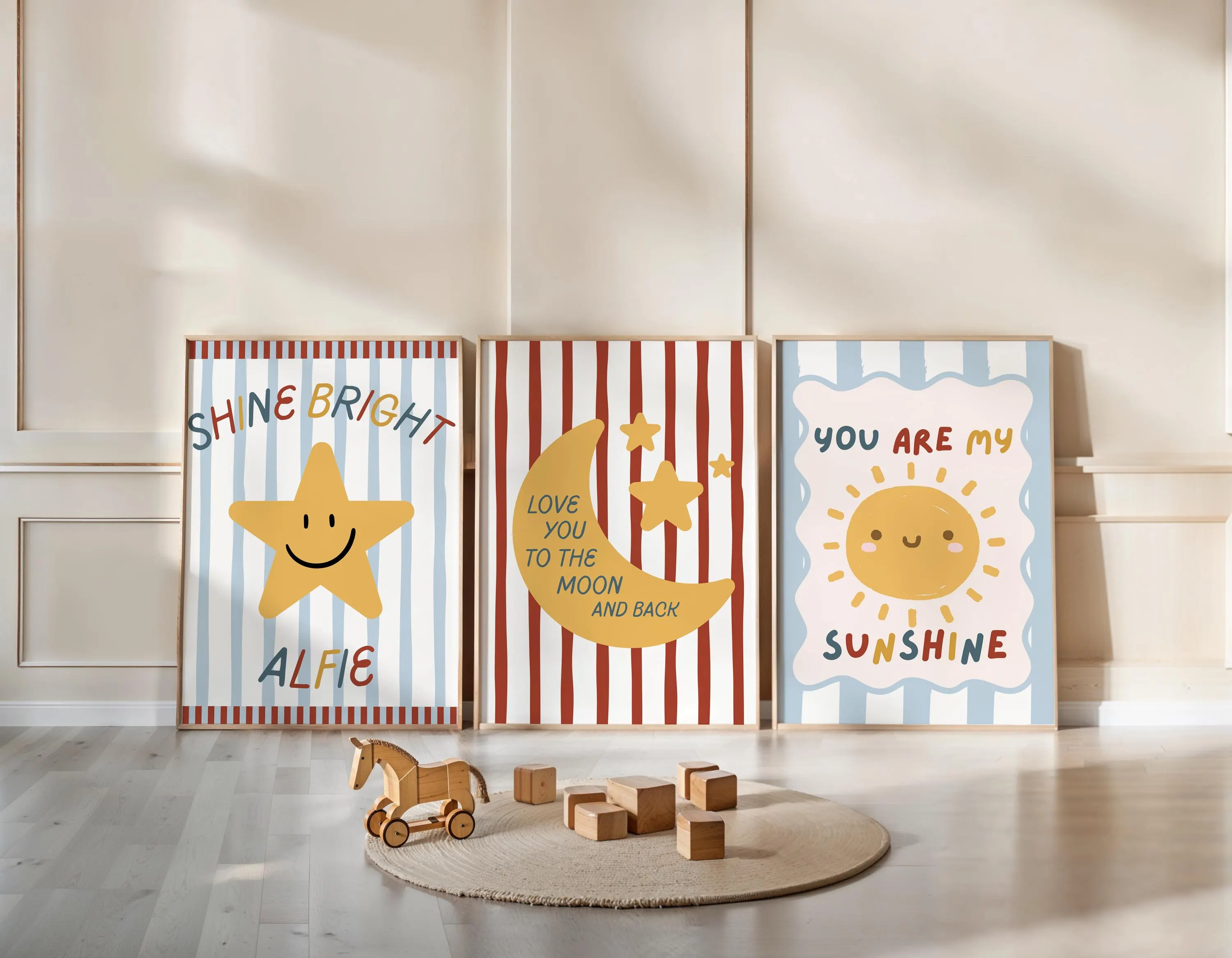 Kids Room Name Print, You are My Sunshine Poster, Shine Bright Personalised Wall Art, Love You to the moon Boy Print, Nursery Playroom Print