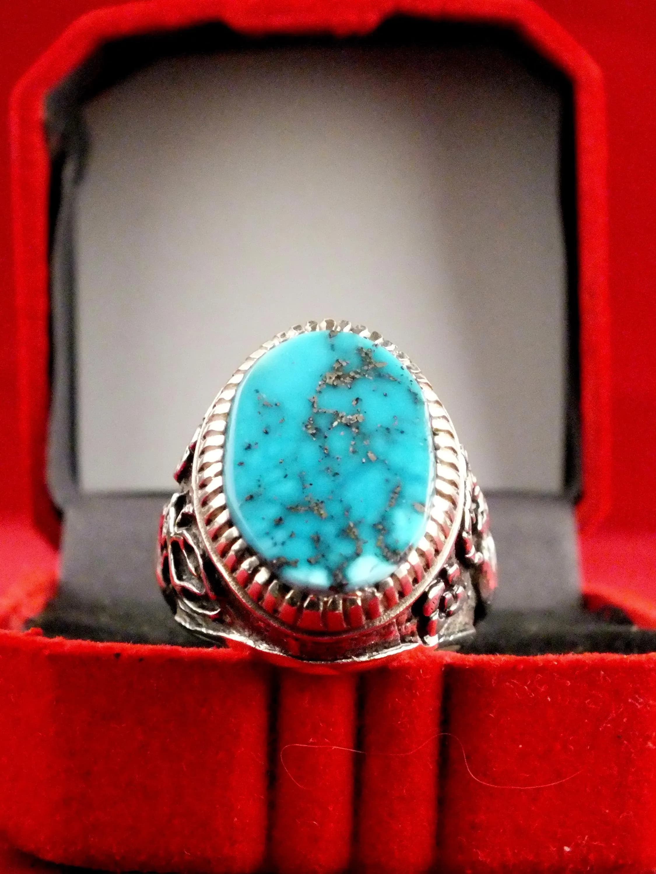 Handmade Sterling Silver natural Karmani Turquoise Ring, Size 10 - image 3