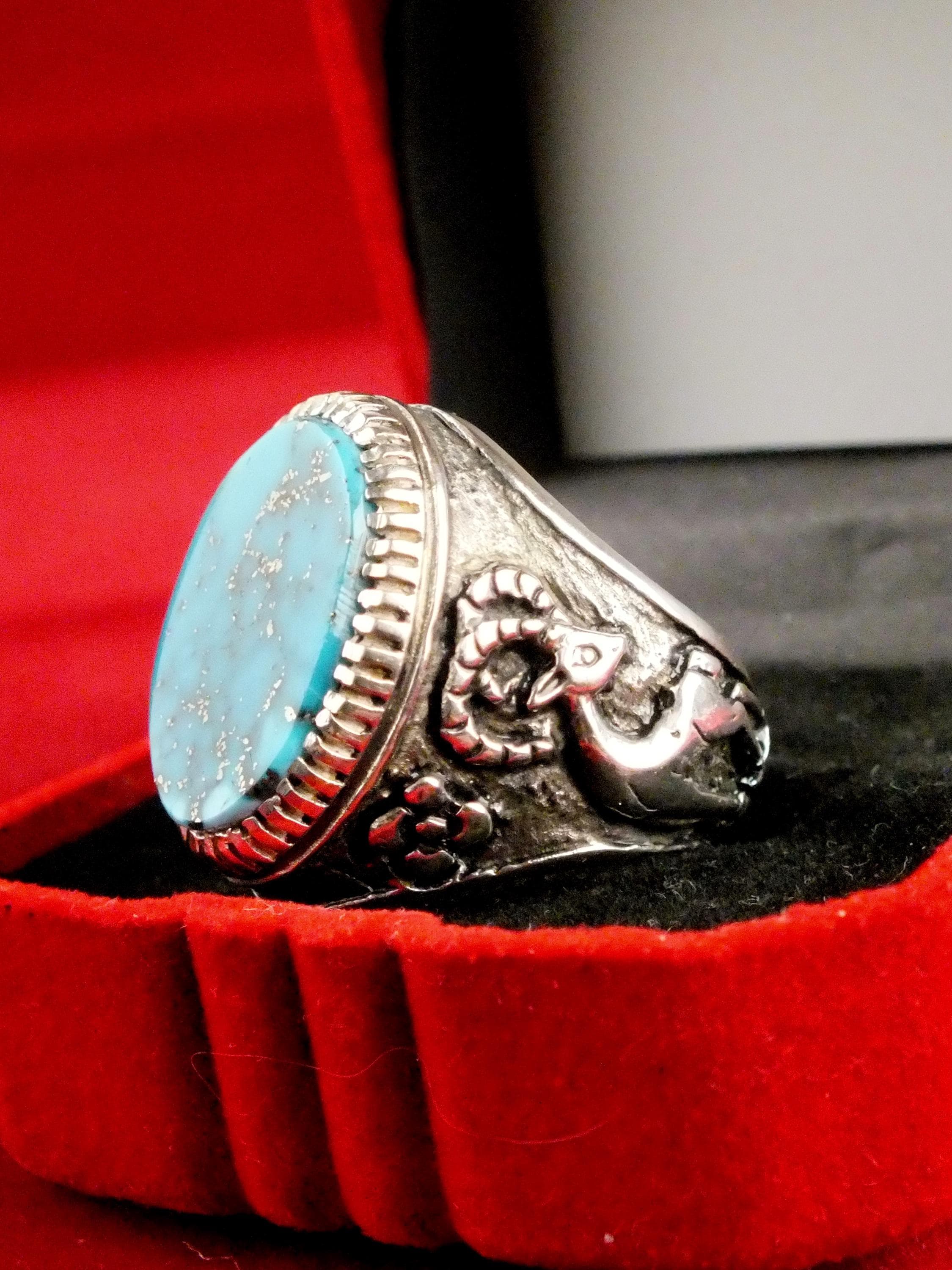 Handmade Sterling Silver natural Karmani Turquoise Ring, Size 10 - image 4