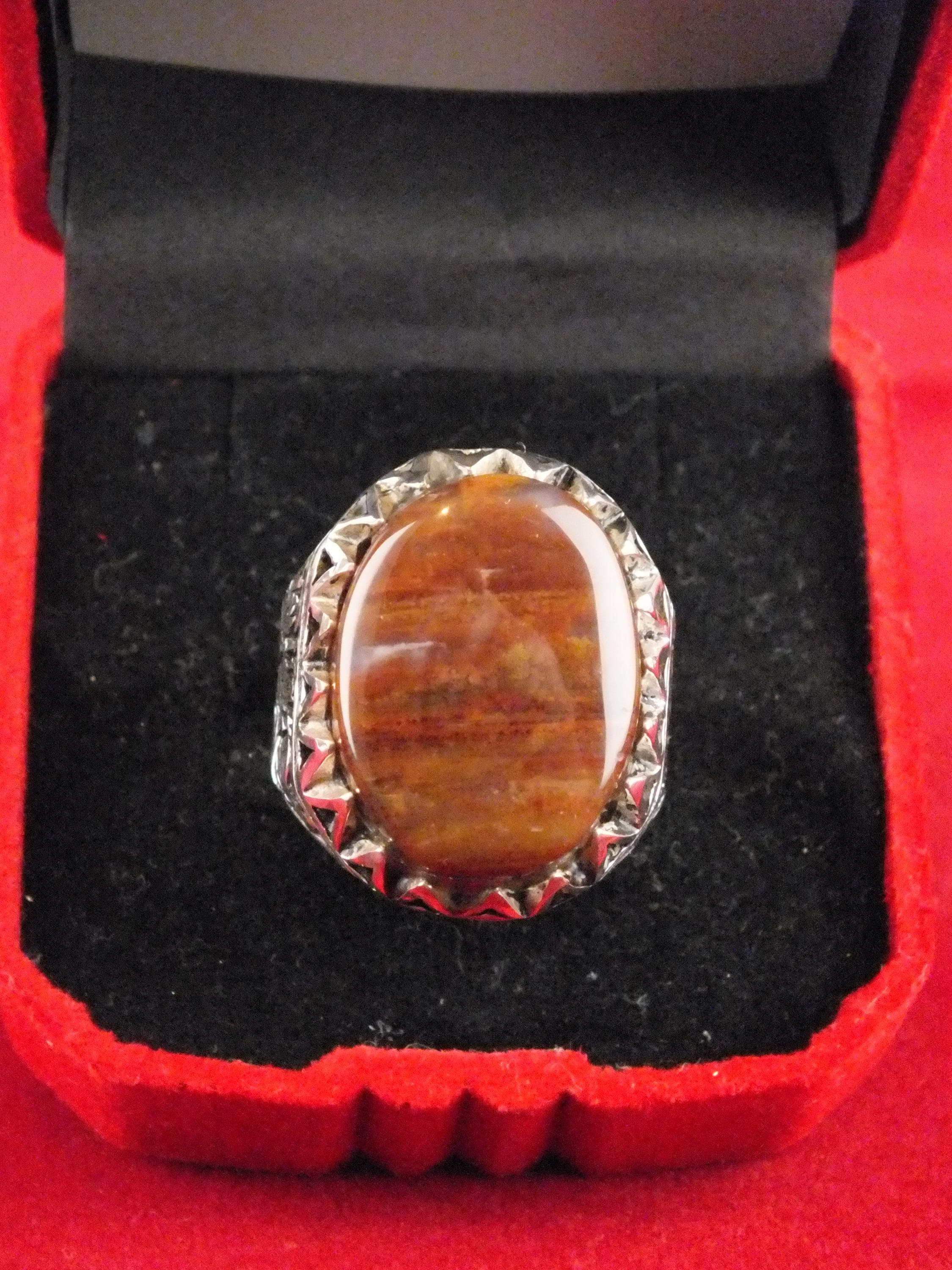 Handmade Yemeni Agate Ring, 999 Sterling Silver, Size 9 - image 5