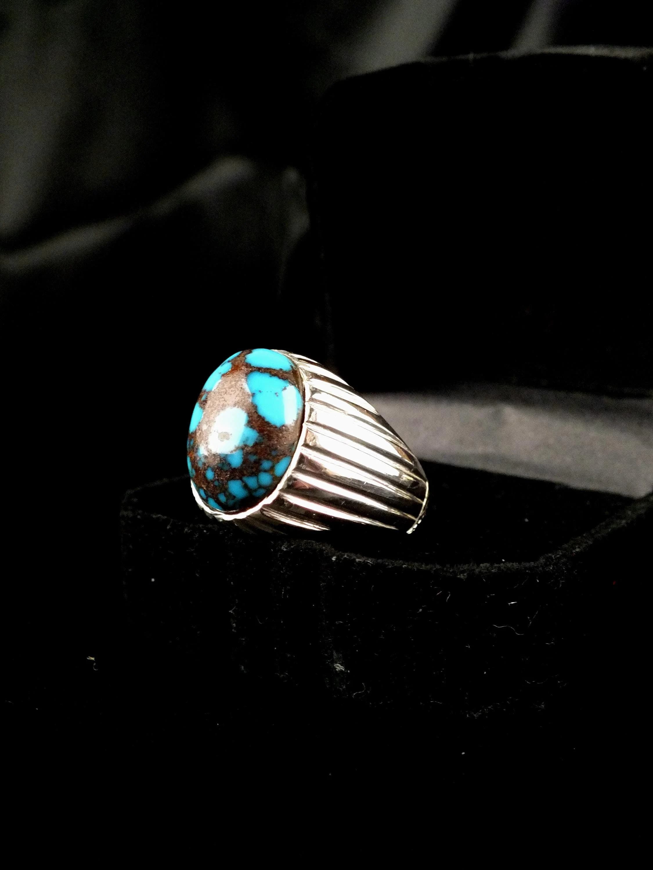 Handmade 970 Sterling Silver natural Turquoise Ring, Size 9