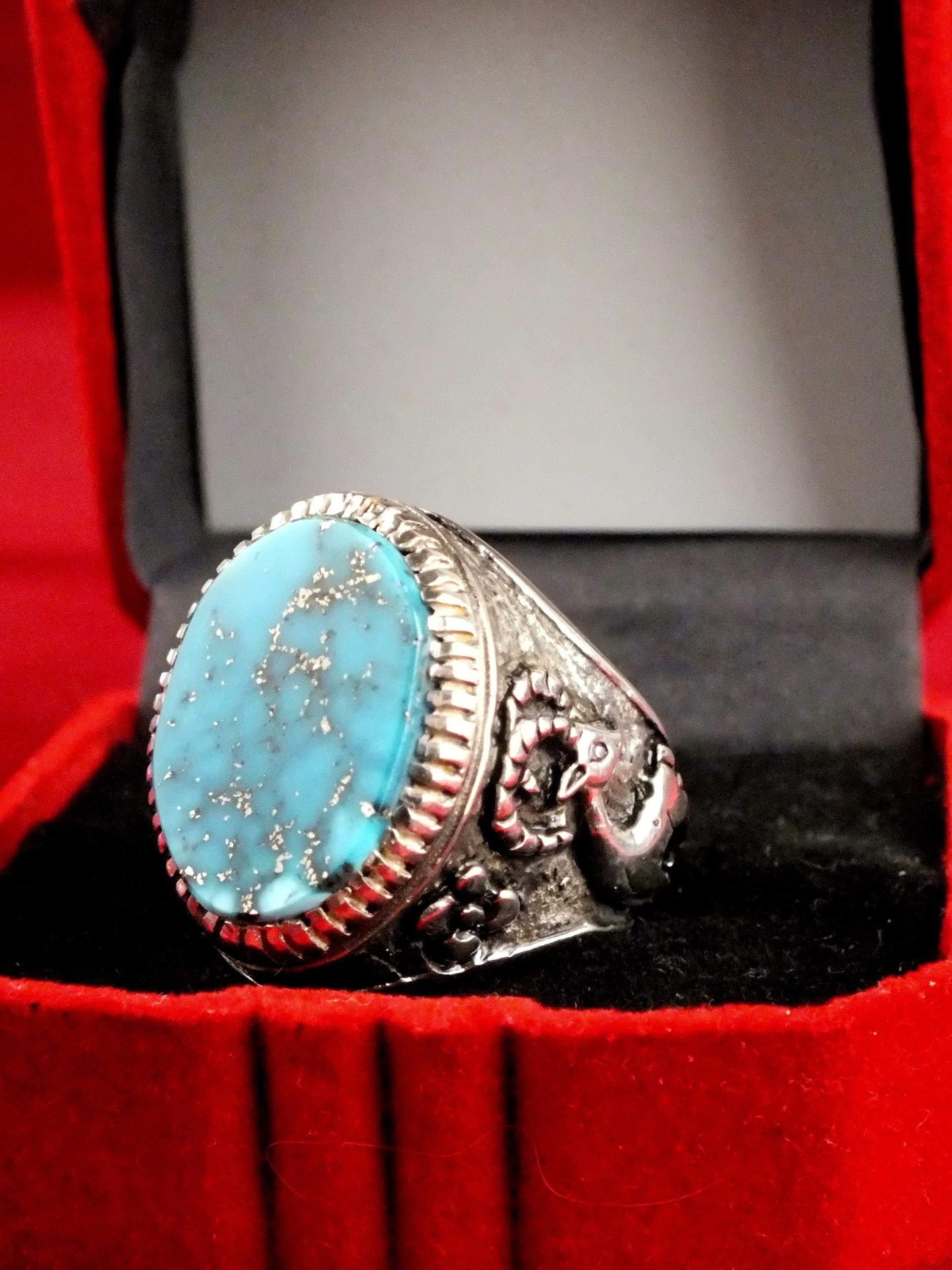 Handmade Sterling Silver natural Karmani Turquoise Ring, Size 10