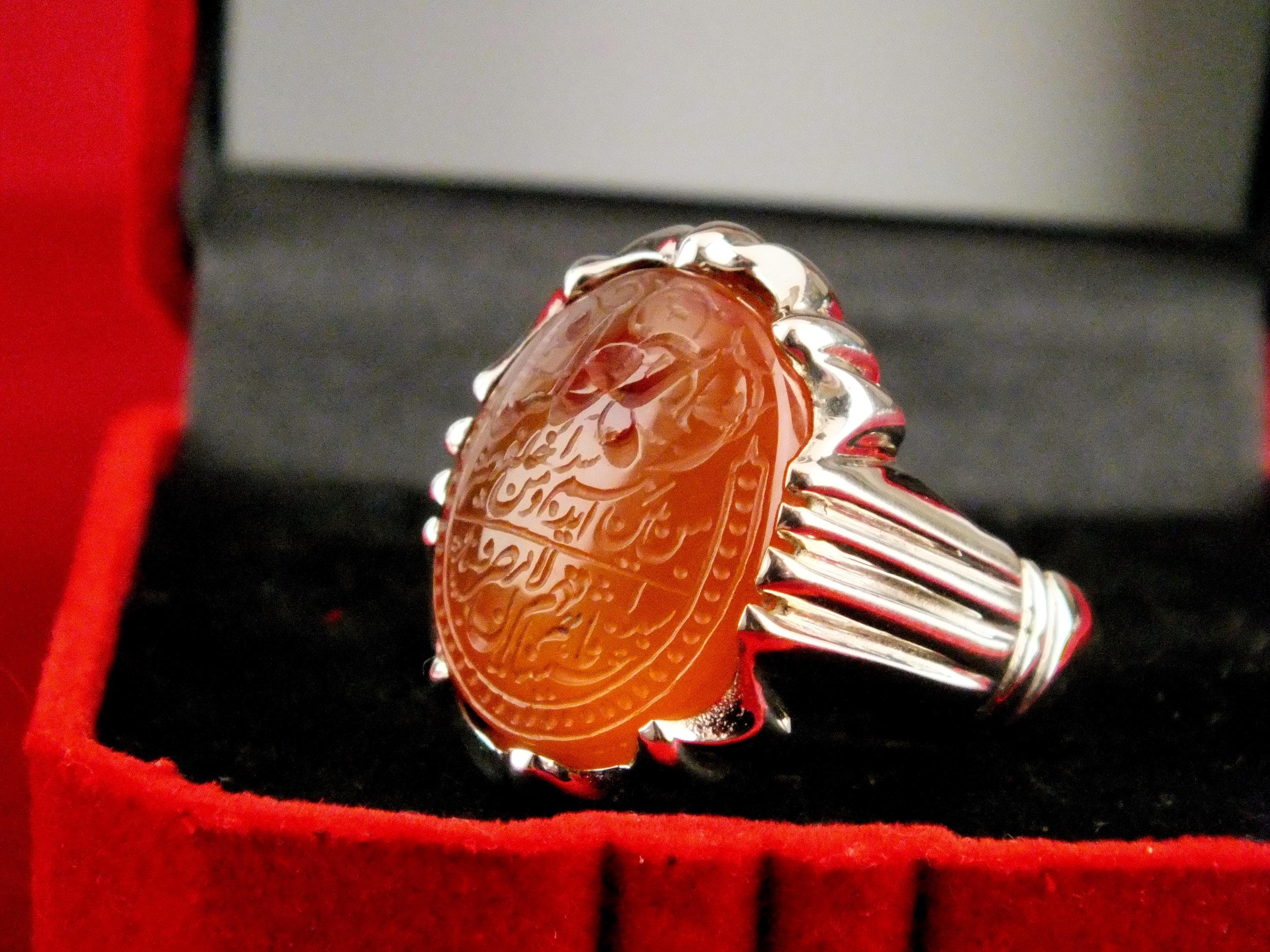 Handmade Sterling Silver Yemeni Agate Ring with Islamic Script (Size 9) - image 5