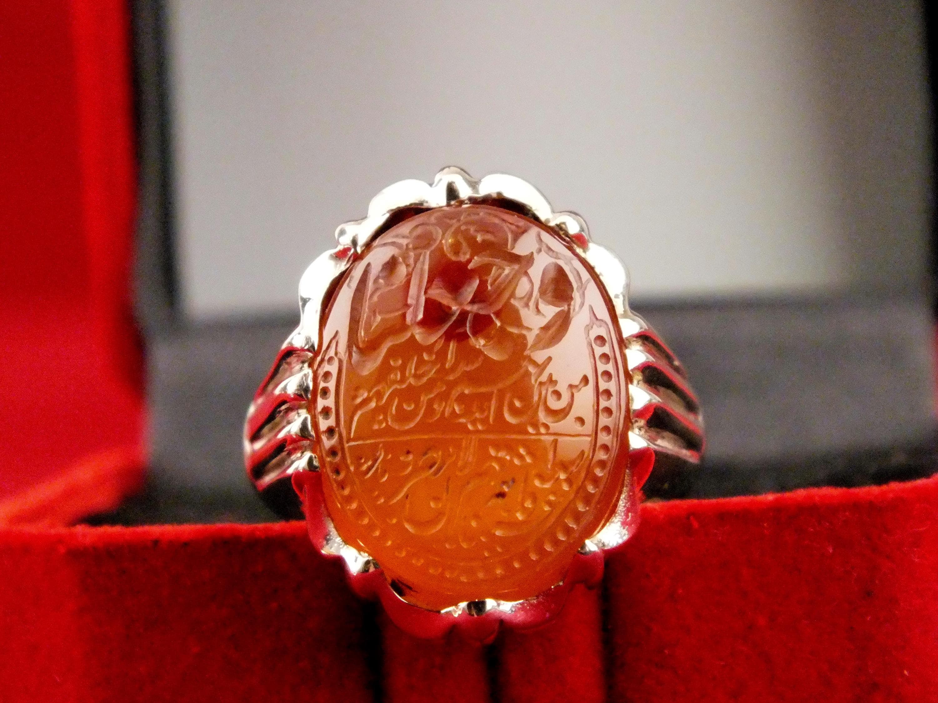 Handmade Sterling Silver Yemeni Agate Ring with Islamic Script (Size 9) - image 4