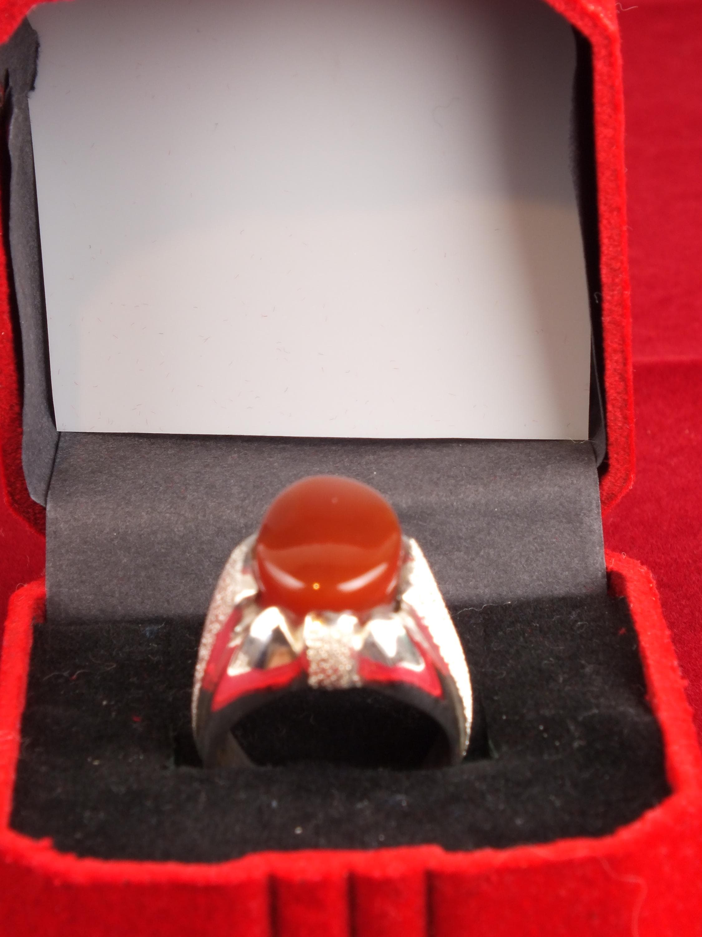 Handmade Yemeni Agate Ring, Bahraini Sterling Silver, Size 9 - image 4
