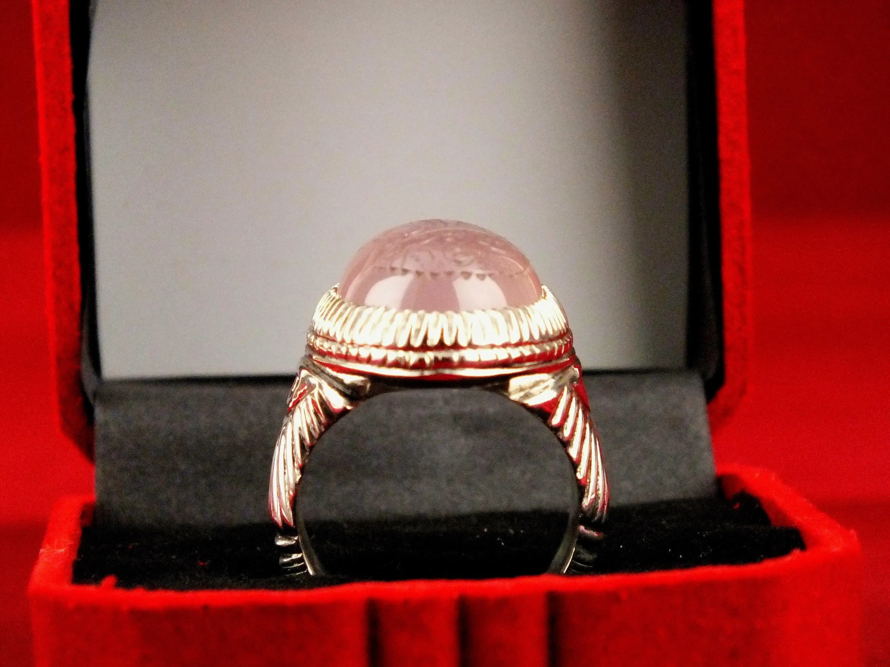 Vintage Sterling Silver Agate Ring with Arabic Calligraphy - image 5