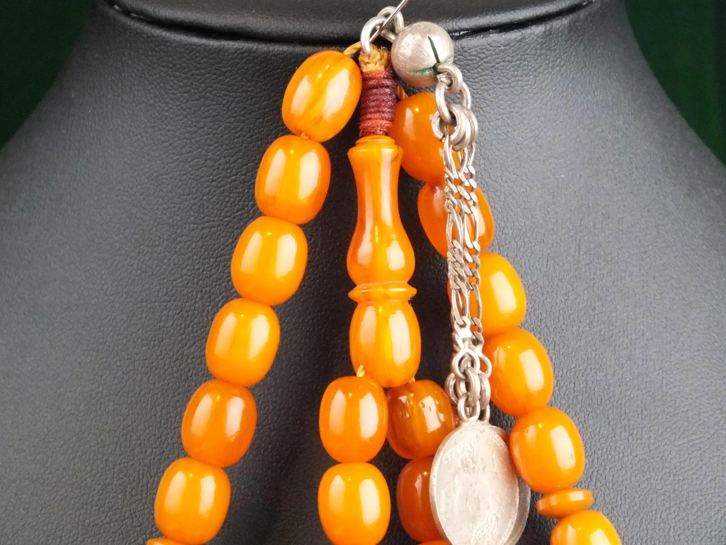 Antique German Bakelite Tasbih Rosary with 925 Silver Tassel